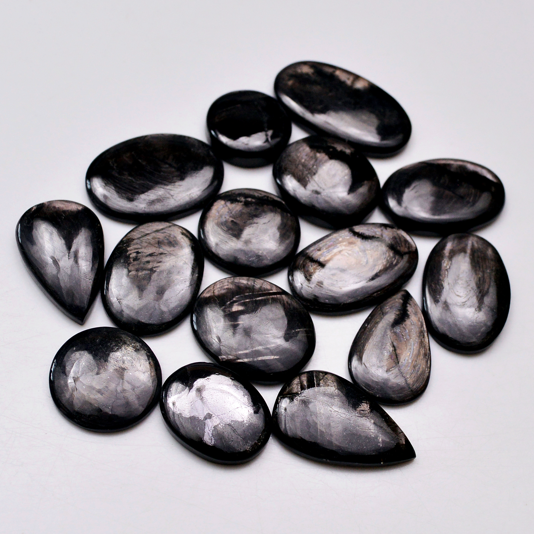 15 Pcs 293 Cts Natural Hypersthene Gemstone Cabochon Lot 31x18 17x17mm 18956