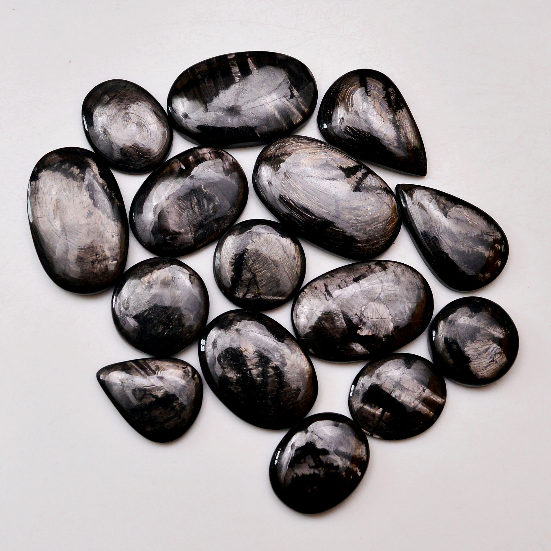 15 Pcs 294 Cts Natural Hypersthene Gemstone Cabochon Lot 31x19 17x17mm 18958