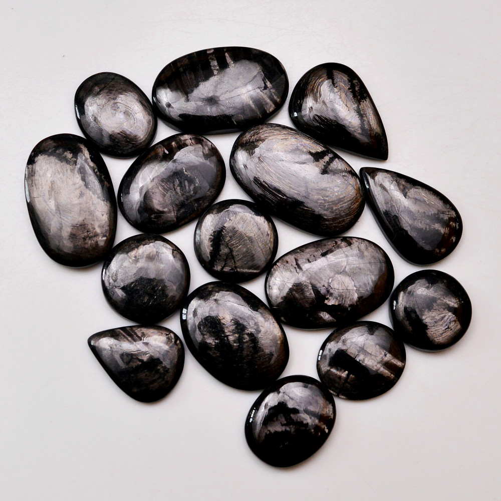 Image of 15 Pcs 294 Cts Natural Hypersthene Gemstone Cabochon Lot 31x19  17x17mm #18958