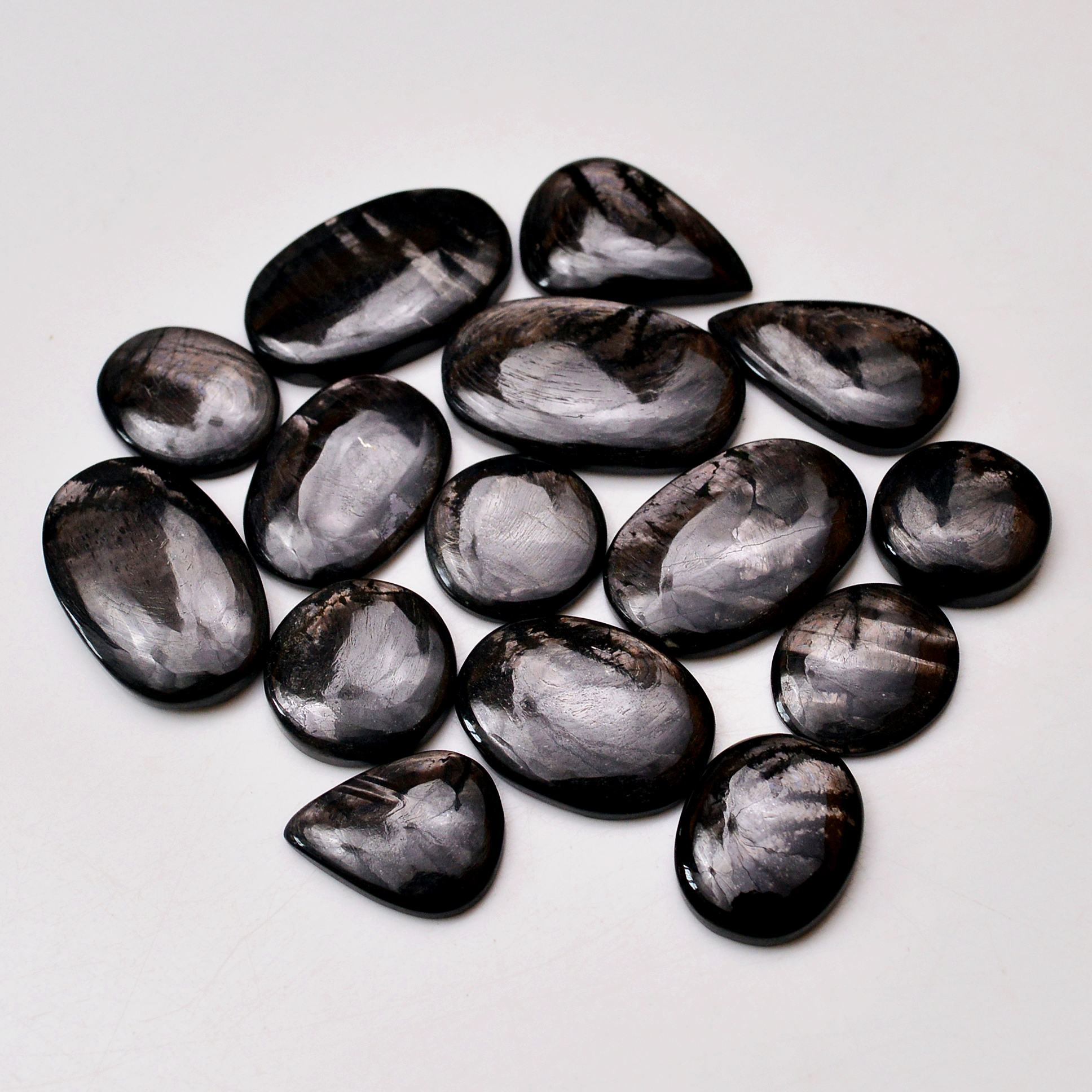 15 Pcs 294 Cts Natural Hypersthene Gemstone Cabochon Lot 31x19 17x17mm 18958