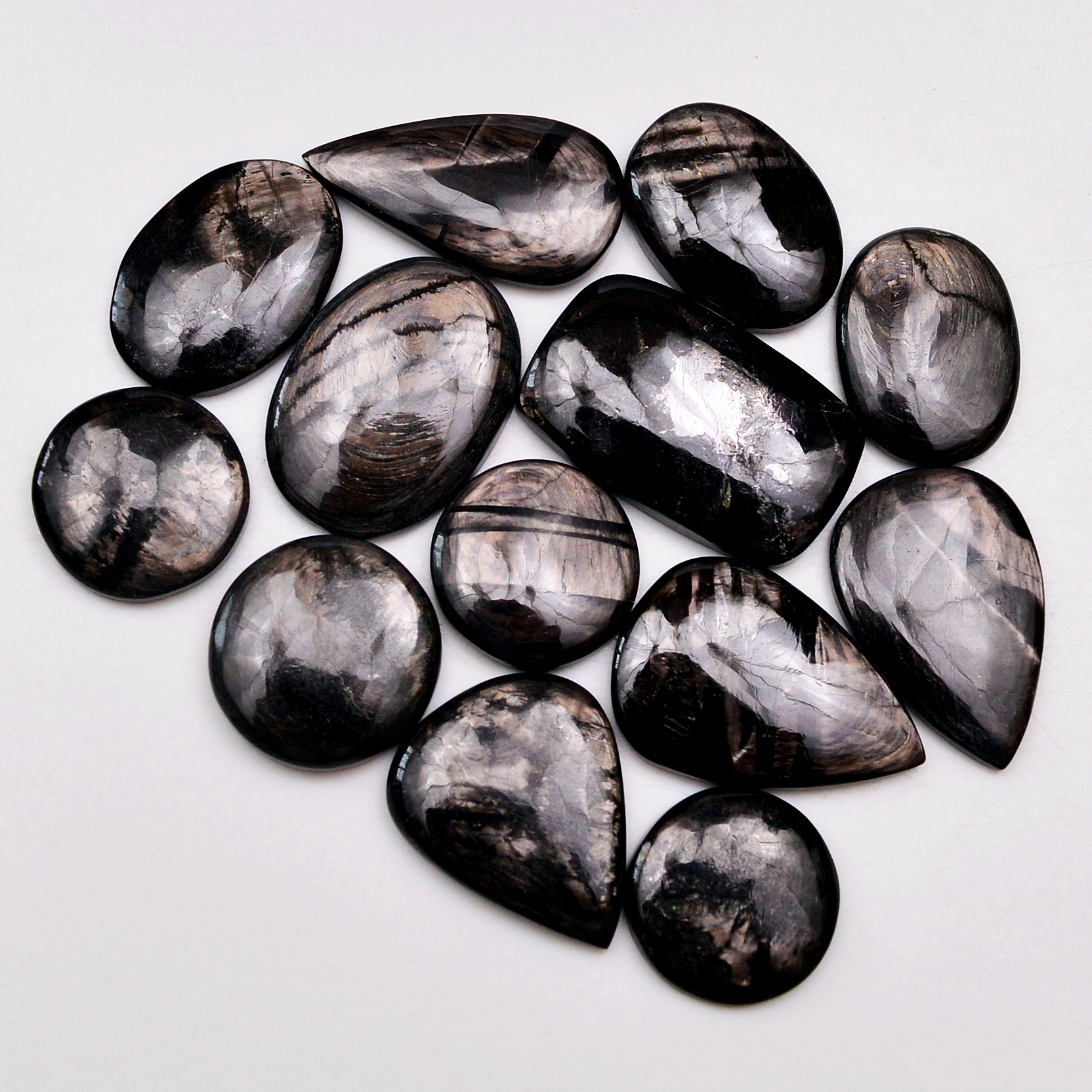 13 Pcs 230 Cts Natural Hypersthene Gemstone Cabochon Lot 28x17 17x17mm 18959