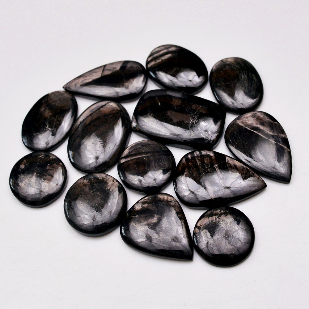 Image of 13 Pcs 230 Cts Natural Hypersthene Gemstone Cabochon Lot 28x17  17x17mm #18959