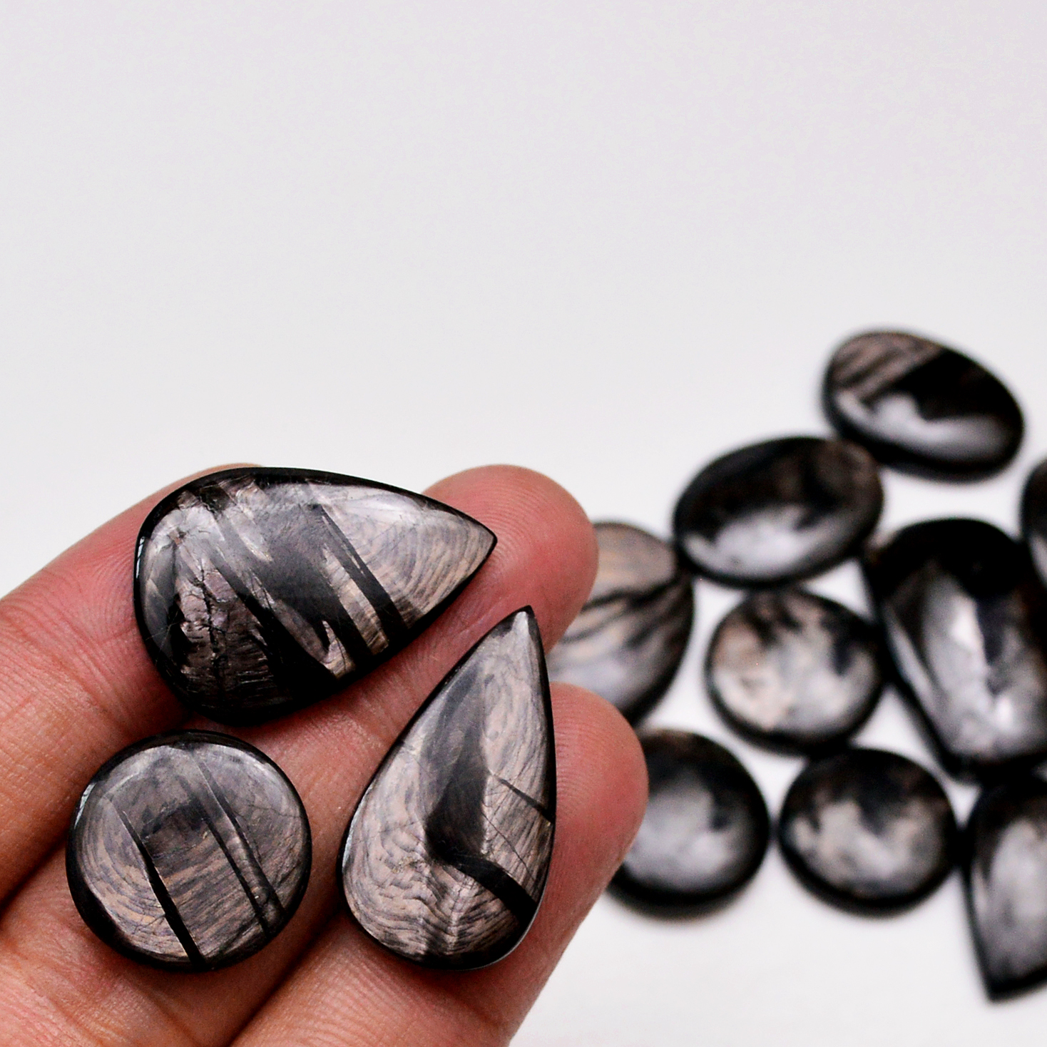 13 Pcs 230 Cts Natural Hypersthene Gemstone Cabochon Lot 28x17 17x17mm 18959
