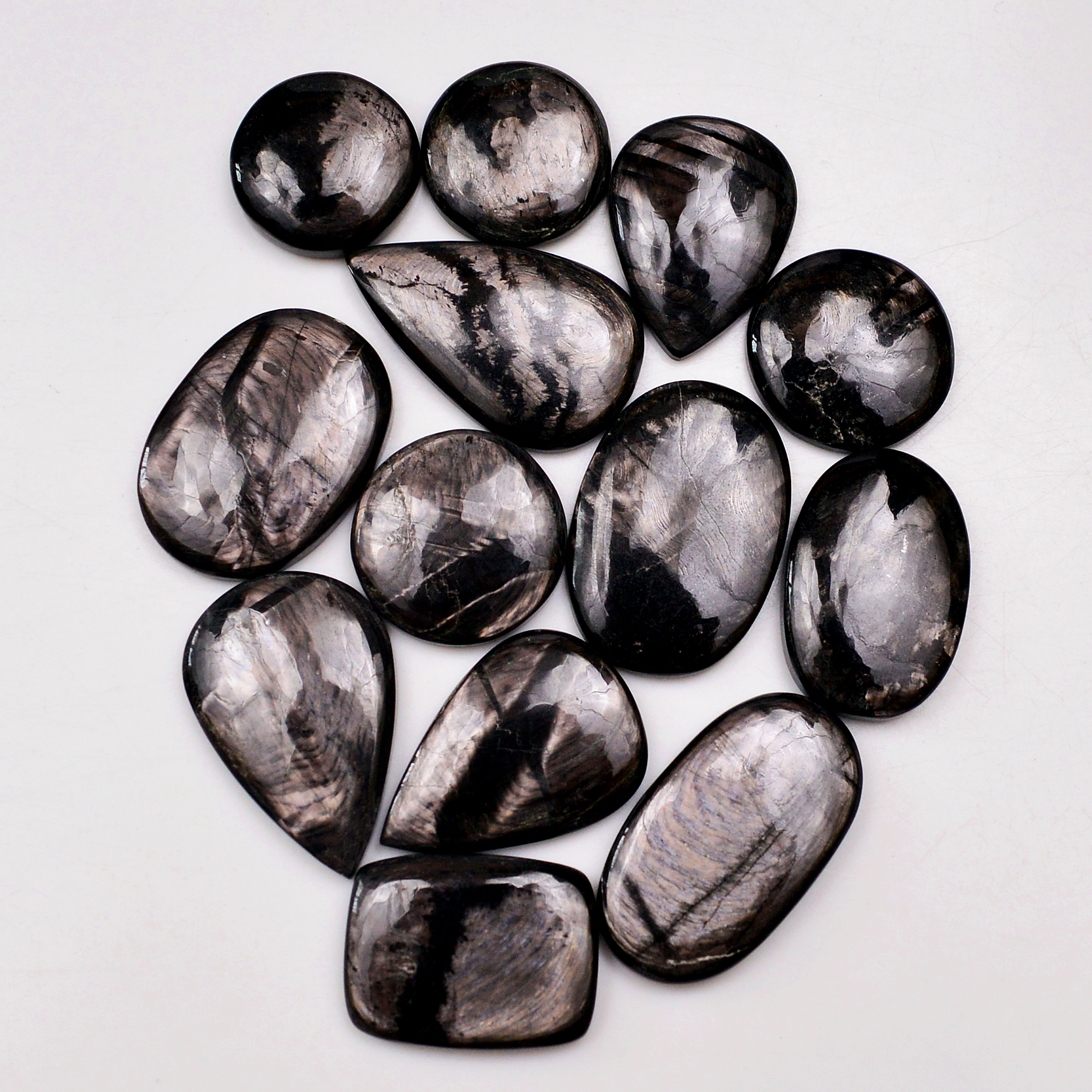 13 Pcs 277 Cts Natural Hypersthene Gemstone Cabochon Lot 29x18 17x17mm 18961