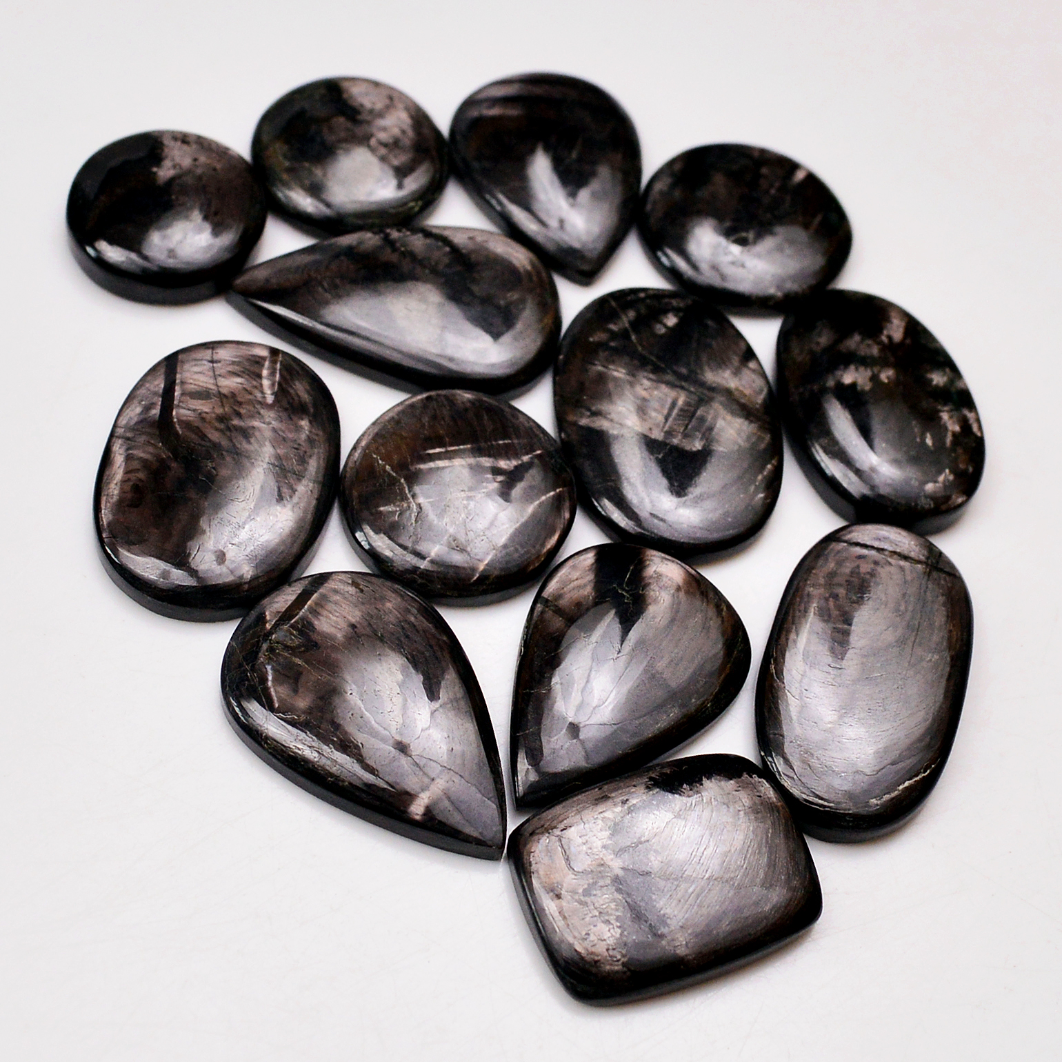 13 Pcs 277 Cts Natural Hypersthene Gemstone Cabochon Lot 29x18 17x17mm 18961