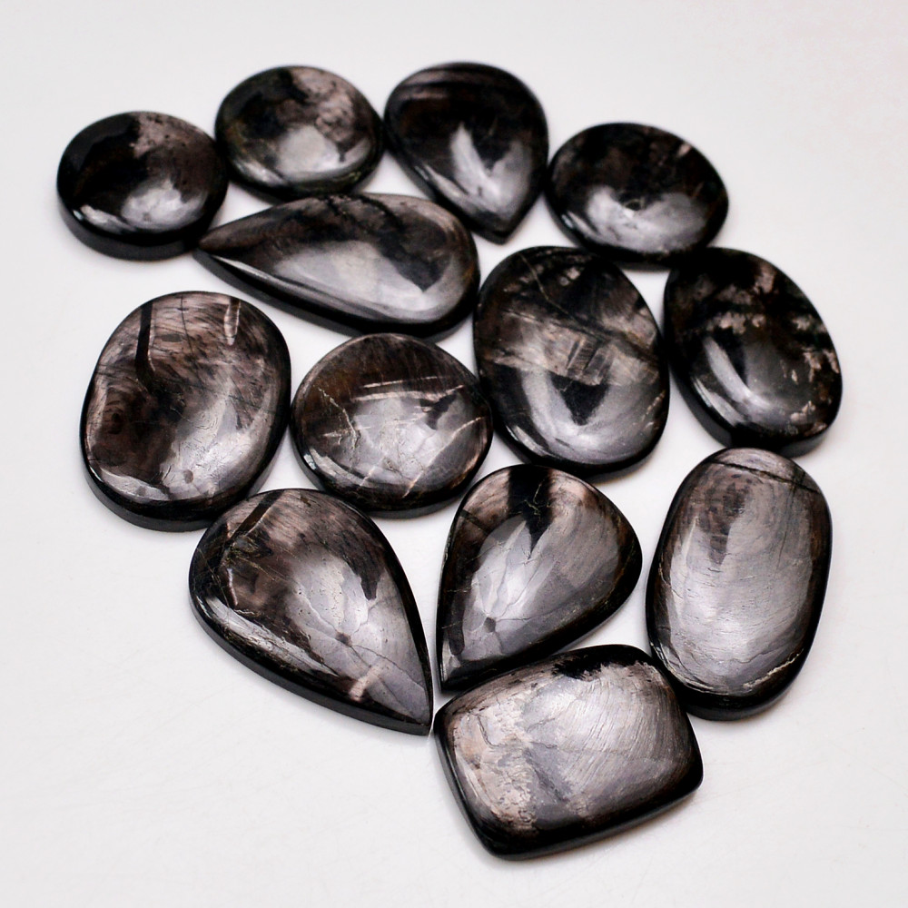 Image of 13 Pcs 277 Cts Natural Hypersthene Gemstone Cabochon Lot 29x18  17x17mm #18961