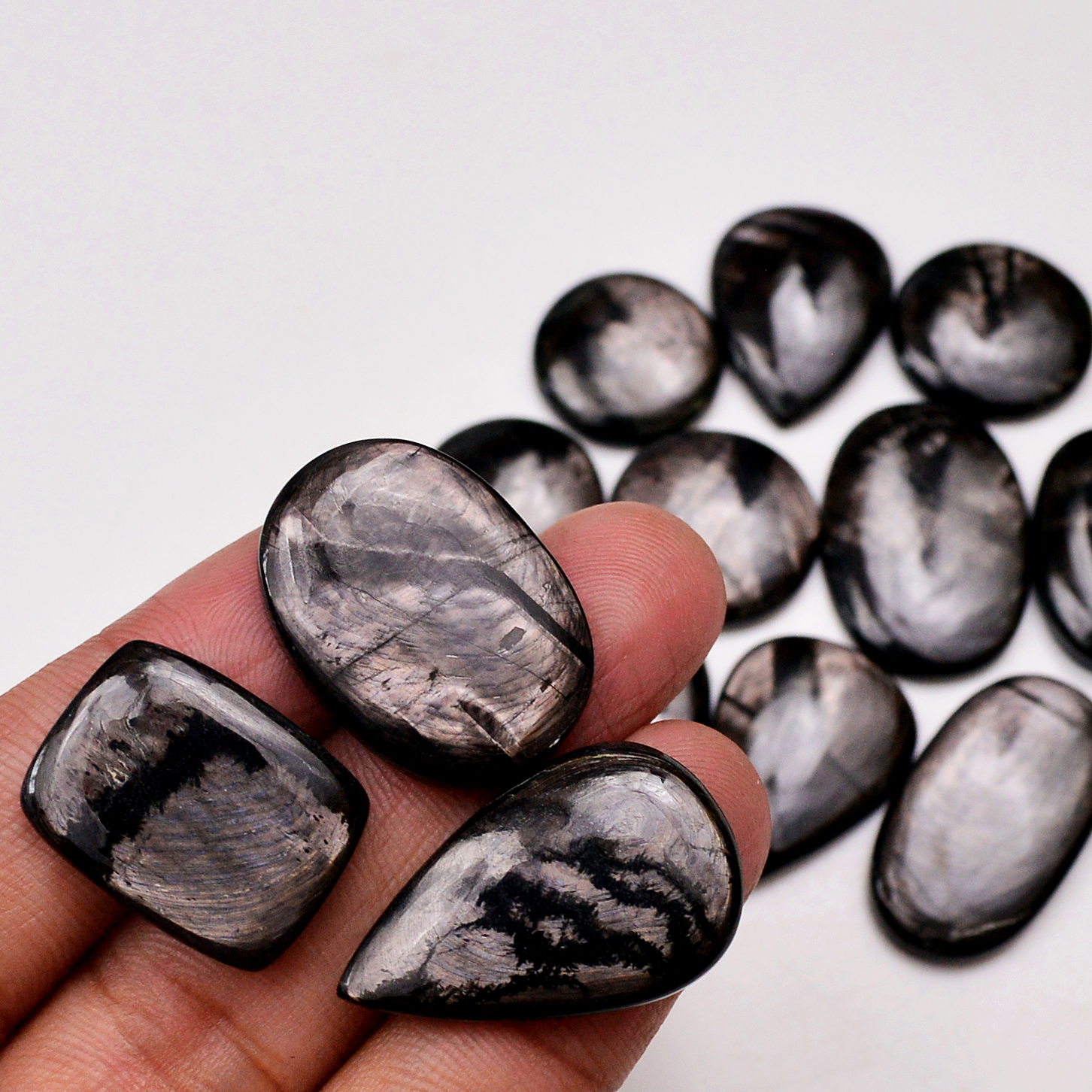 13 Pcs 277 Cts Natural Hypersthene Gemstone Cabochon Lot 29x18 17x17mm 18961