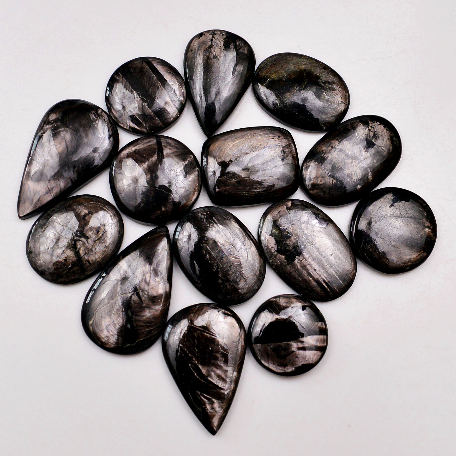14 Pcs 242 Cts Natural Hypersthene Gemstone Cabochon Lot 30x18 17x17mm 18962