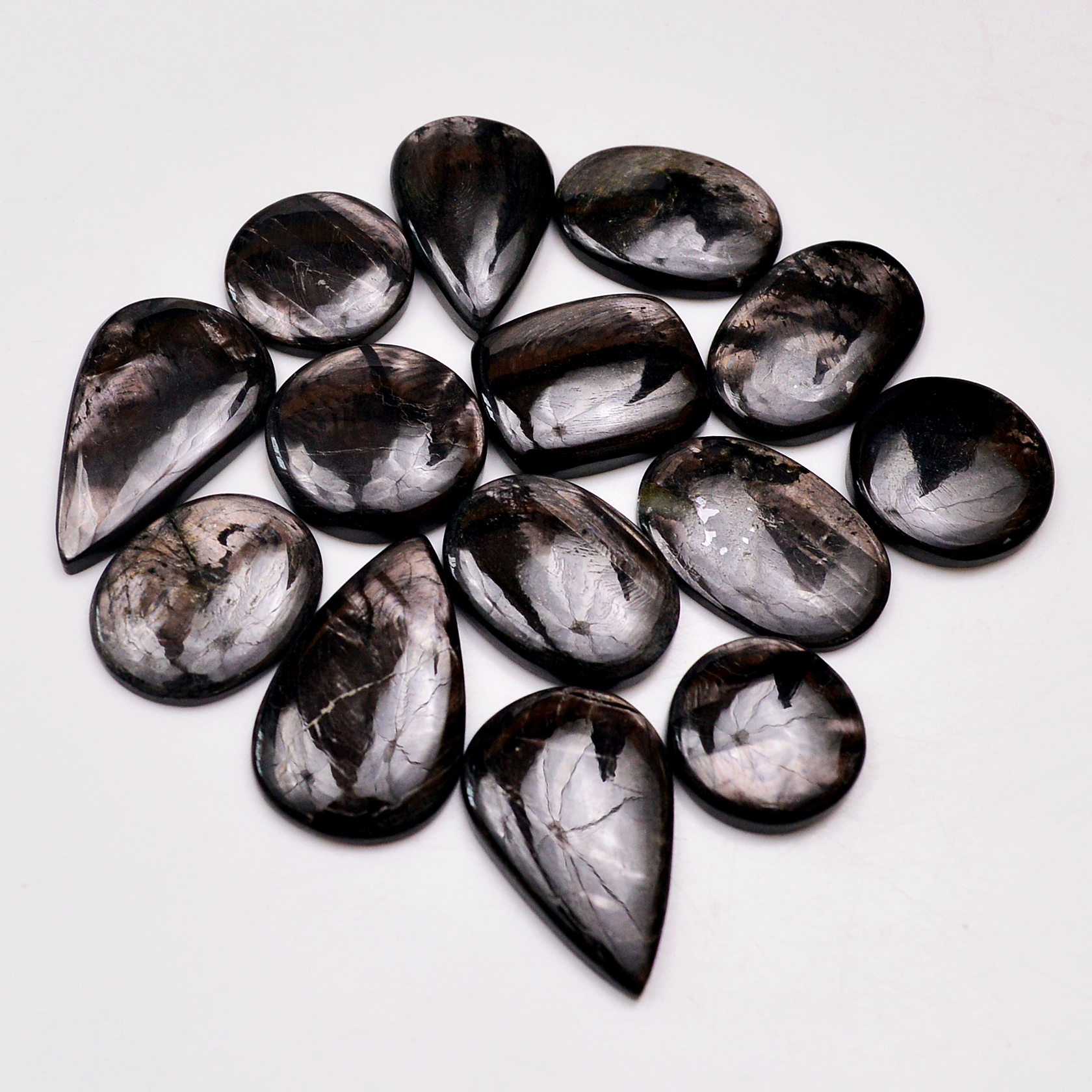 14 Pcs 242 Cts Natural Hypersthene Gemstone Cabochon Lot 30x18 17x17mm 18962