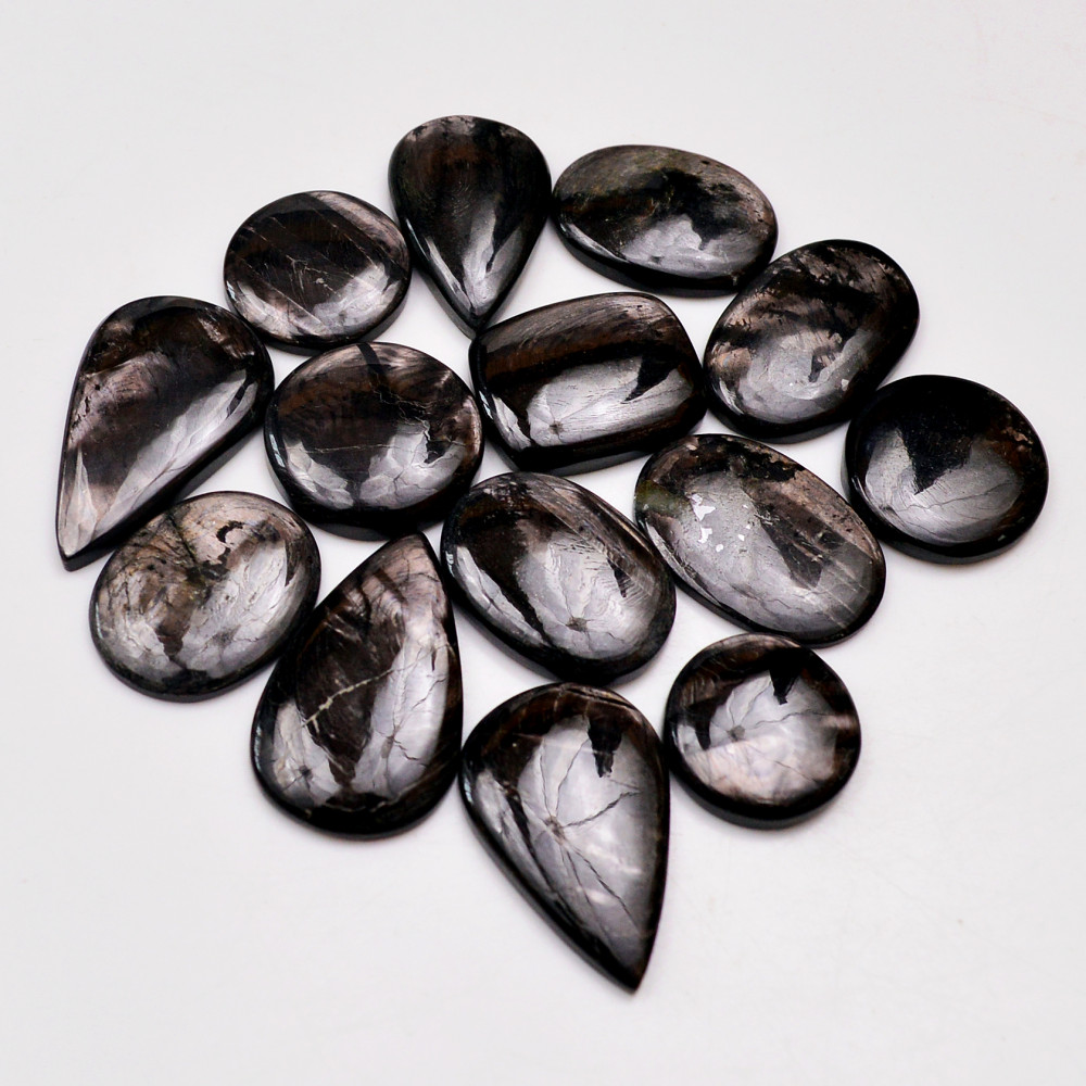 Image of 14 Pcs 242 Cts Natural Hypersthene Gemstone Cabochon Lot 30x18  17x17mm #18962
