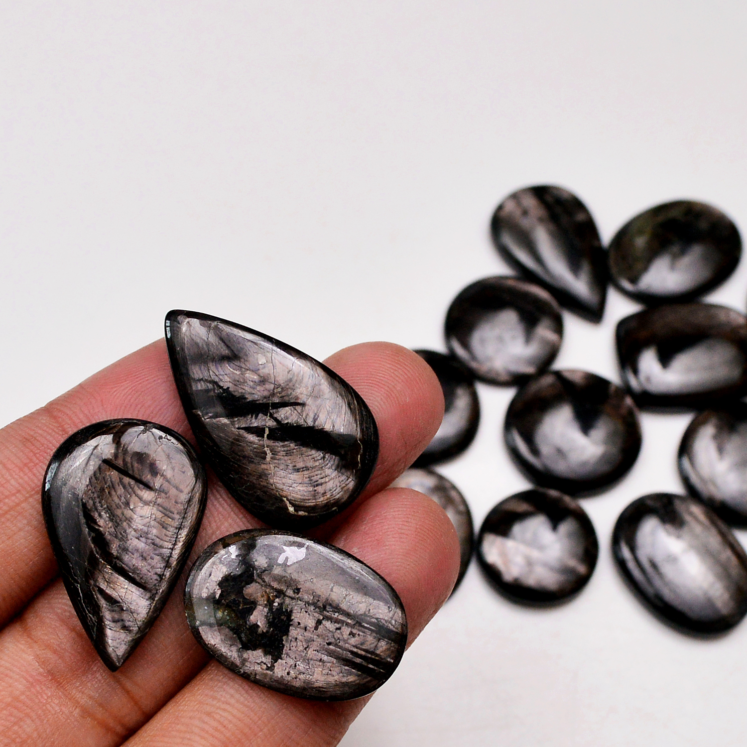 14 Pcs 242 Cts Natural Hypersthene Gemstone Cabochon Lot 30x18 17x17mm 18962