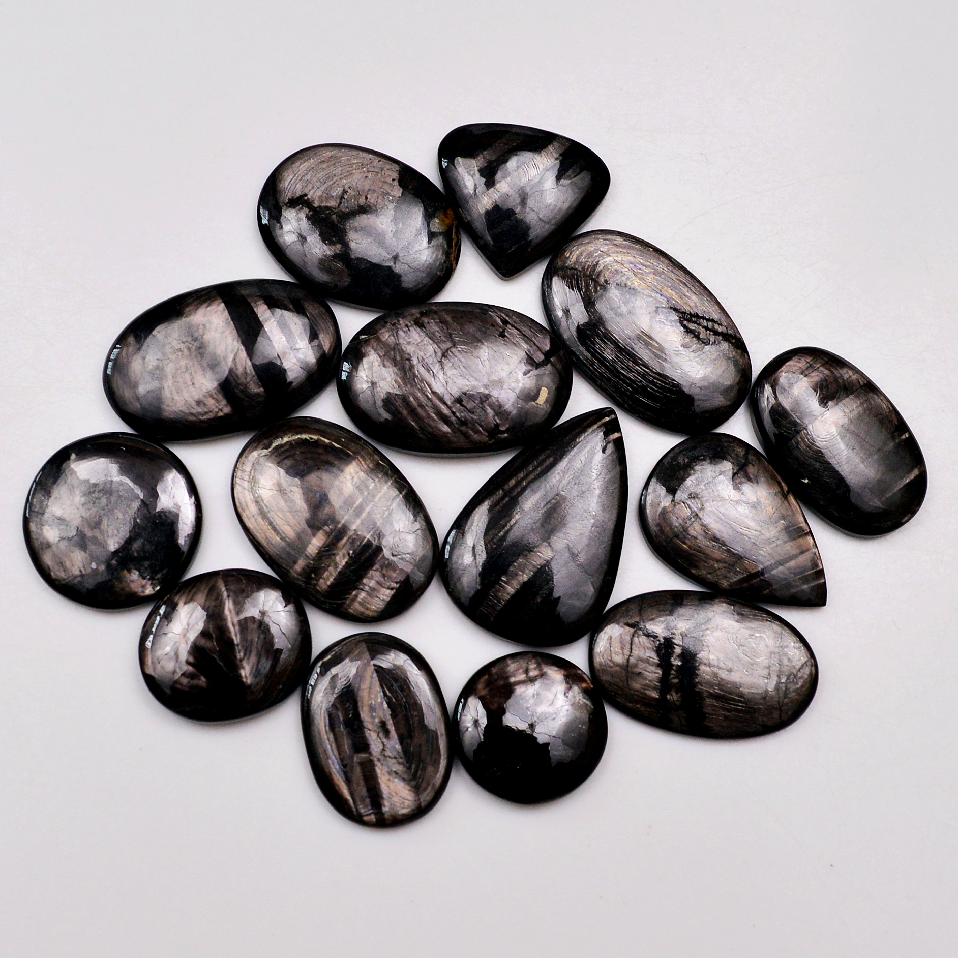 14 Pcs 276 Cts Natural Hypersthene Gemstone Cabochon Lot 29x19 17x17mm 18963