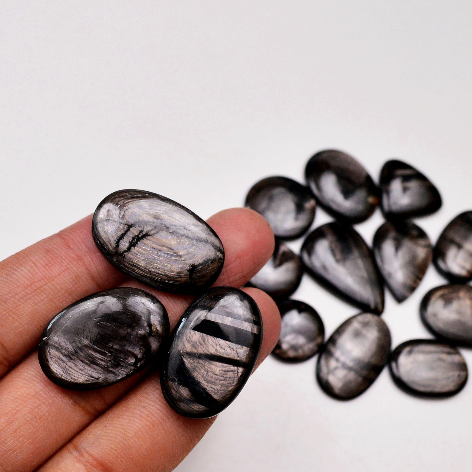 14 Pcs 276 Cts Natural Hypersthene Gemstone Cabochon Lot 29x19 17x17mm 18963