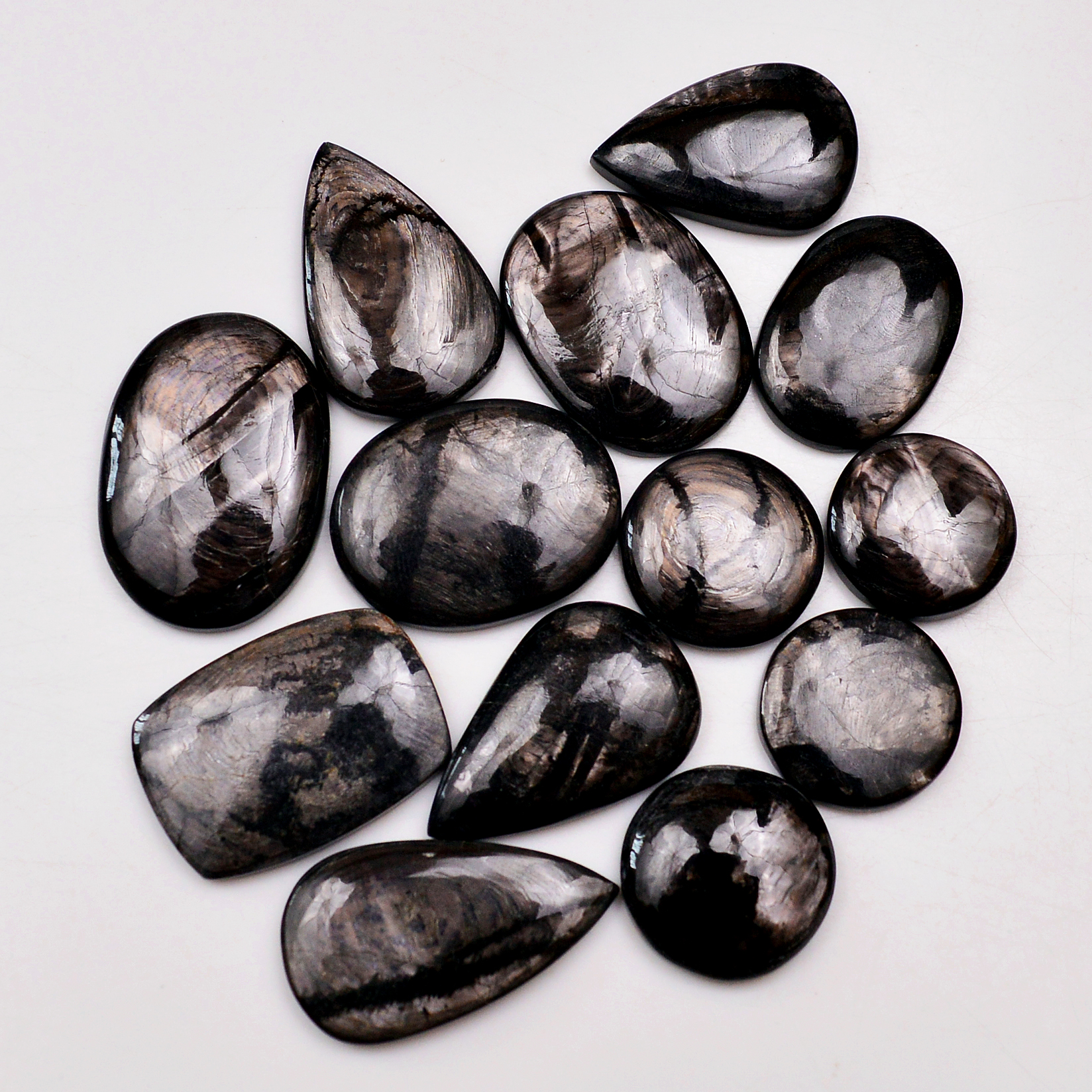 13 Pcs 258 Cts Natural Hypersthene Gemstone Cabochon Lot 29x20 16x16mm 18964