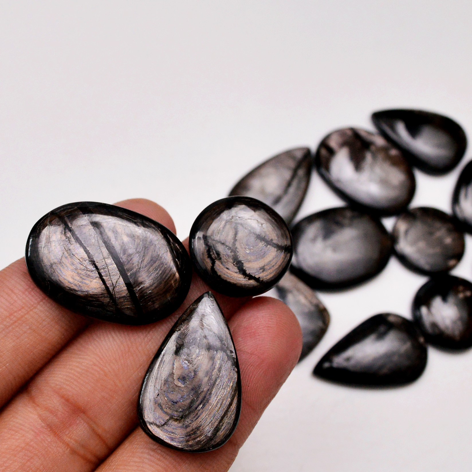 13 Pcs 258 Cts Natural Hypersthene Gemstone Cabochon Lot 29x20 16x16mm 18964
