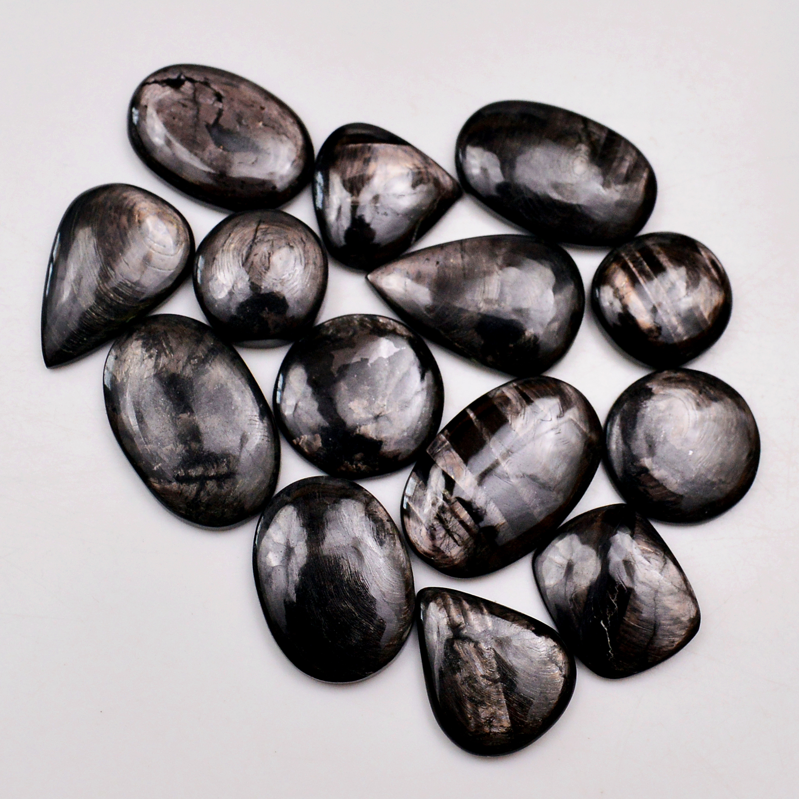 14 Pcs 253 Cts Natural Hypersthene Gemstone Cabochon Lot 27x17 16x16mm 18965