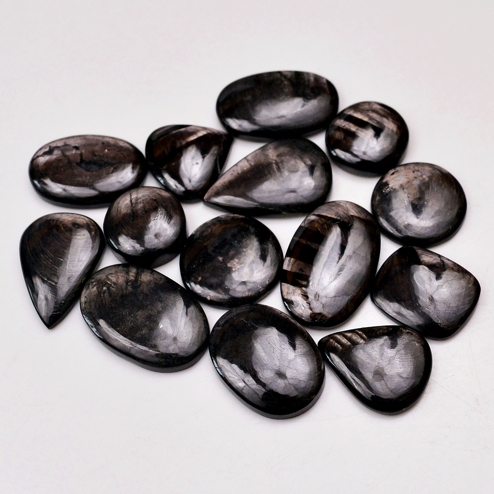 14 Pcs 253 Cts Natural Hypersthene Gemstone Cabochon Lot 27x17 16x16mm 18965