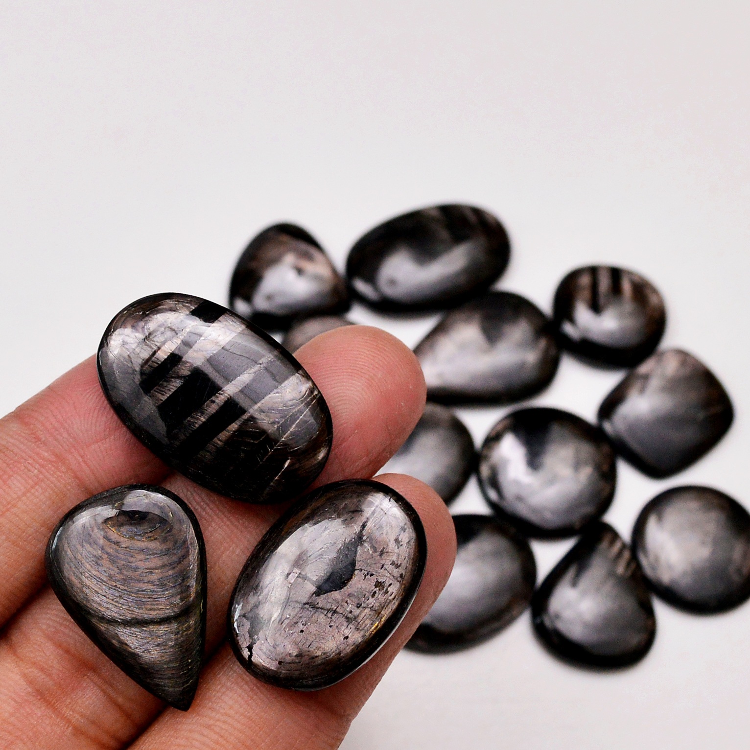 14 Pcs 253 Cts Natural Hypersthene Gemstone Cabochon Lot 27x17 16x16mm 18965