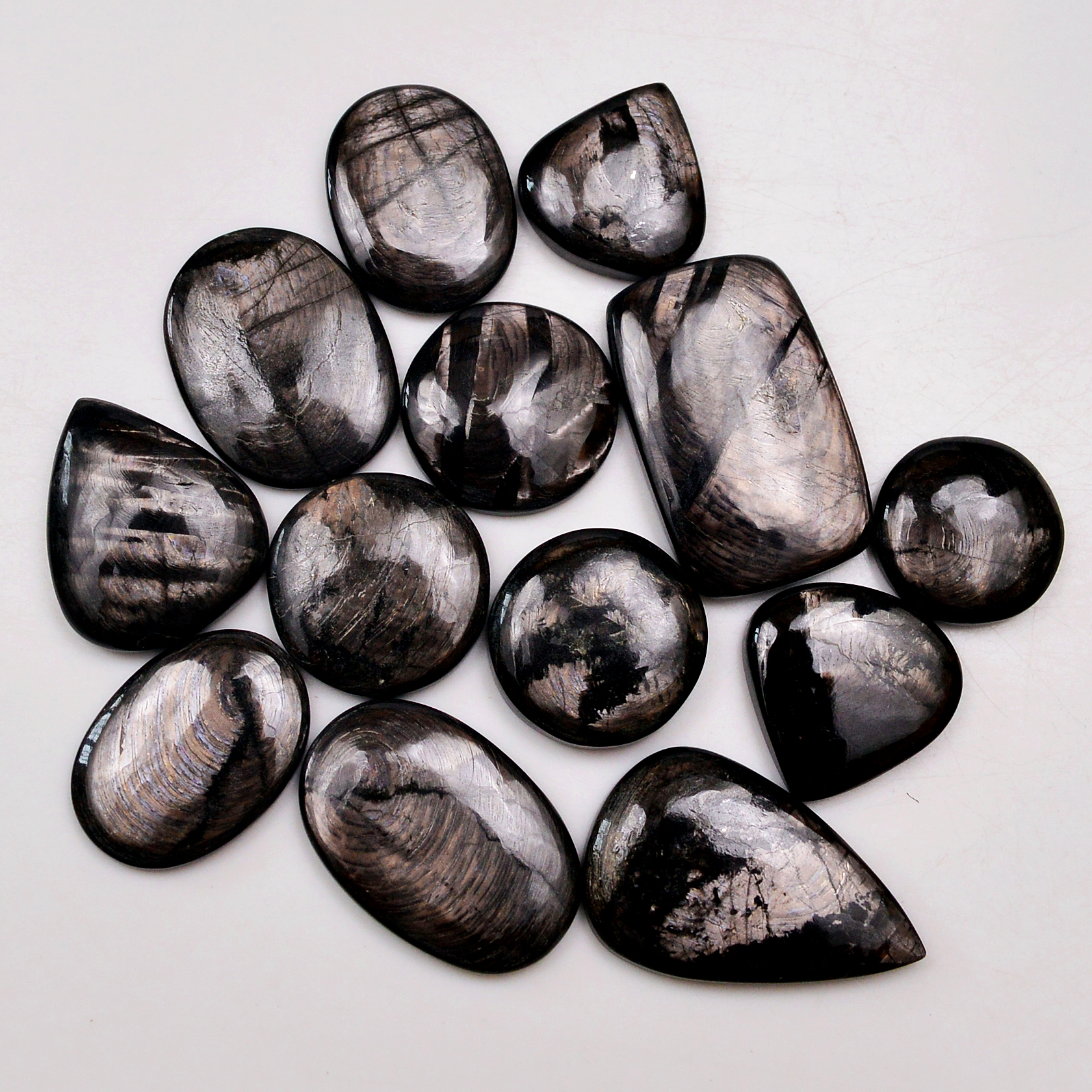 13 Pcs 241 Cts Natural Hypersthene Gemstone Cabochon Lot 30x19 16x16mm 18966