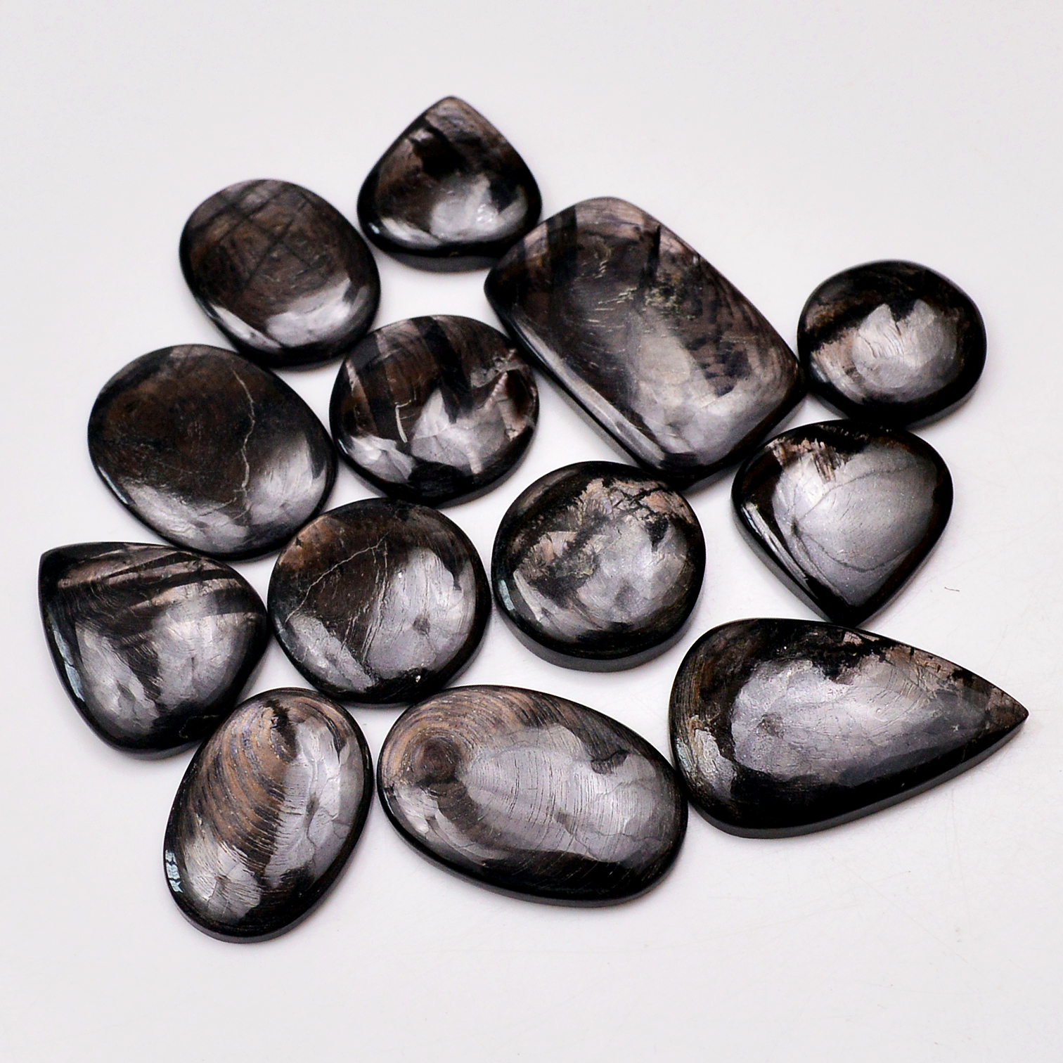 13 Pcs 241 Cts Natural Hypersthene Gemstone Cabochon Lot 30x19 16x16mm 18966