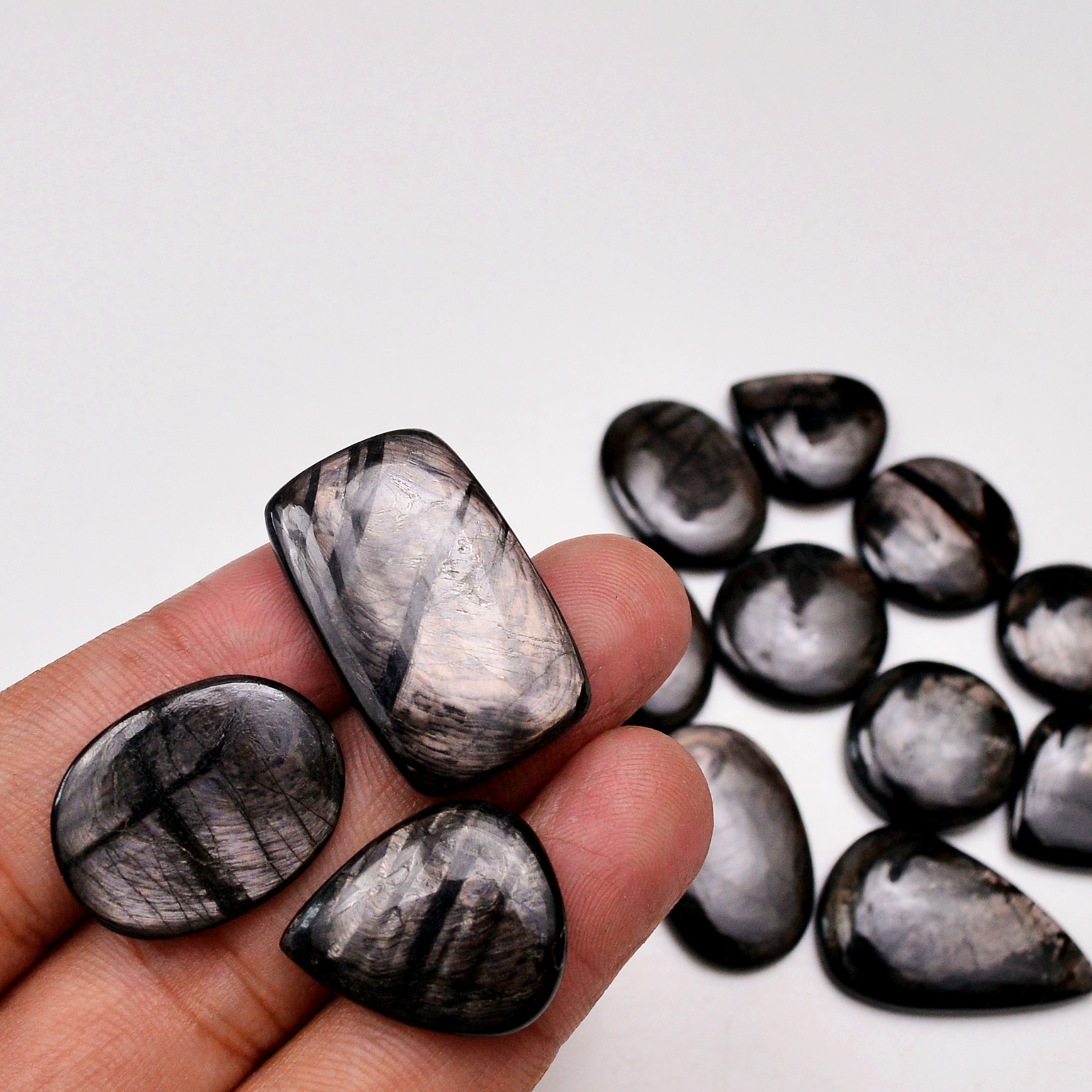 13 Pcs 241 Cts Natural Hypersthene Gemstone Cabochon Lot 30x19 16x16mm 18966