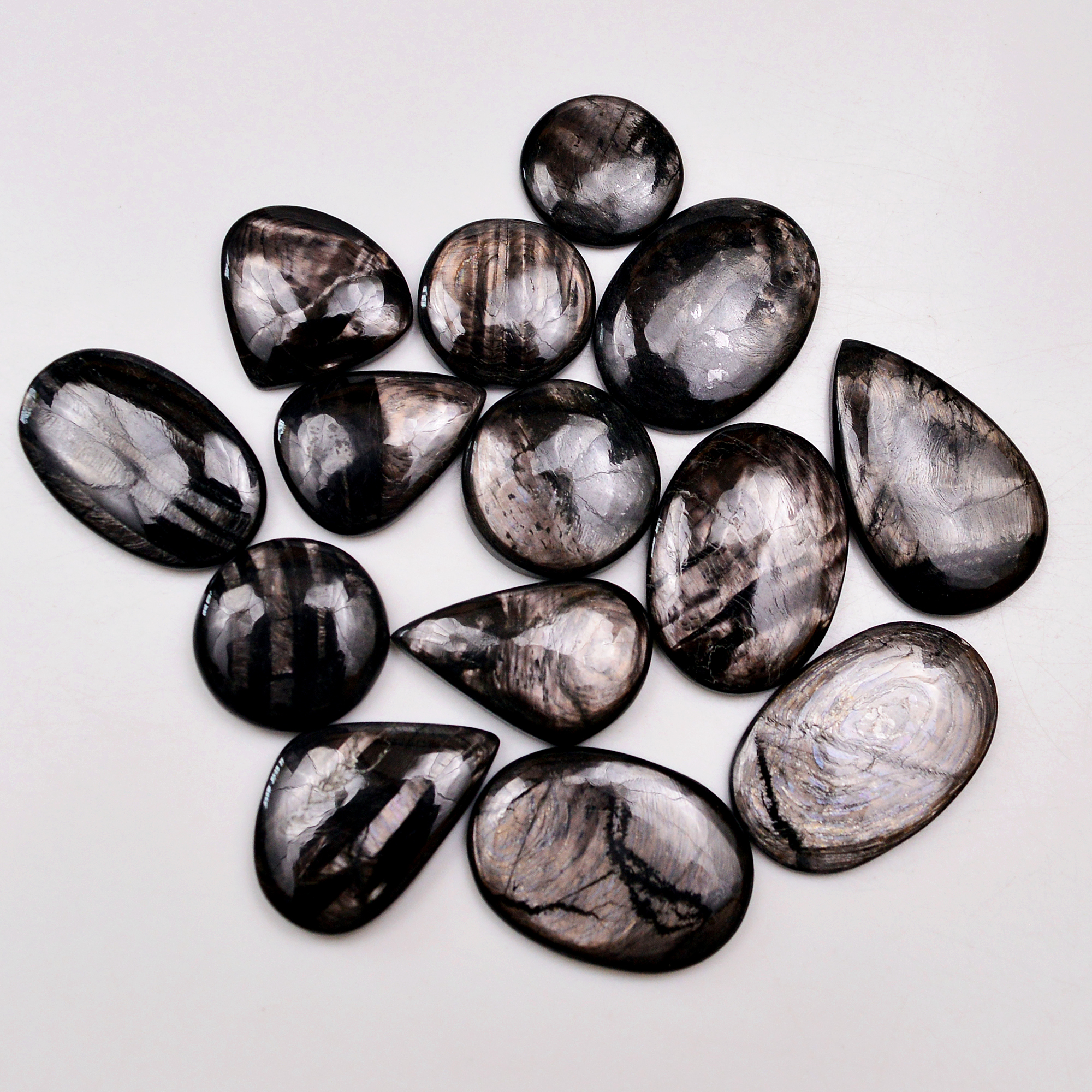 14 Pcs 279 Cts Natural Hypersthene Gemstone Cabochon Lot 31x19 16x16mm 18967