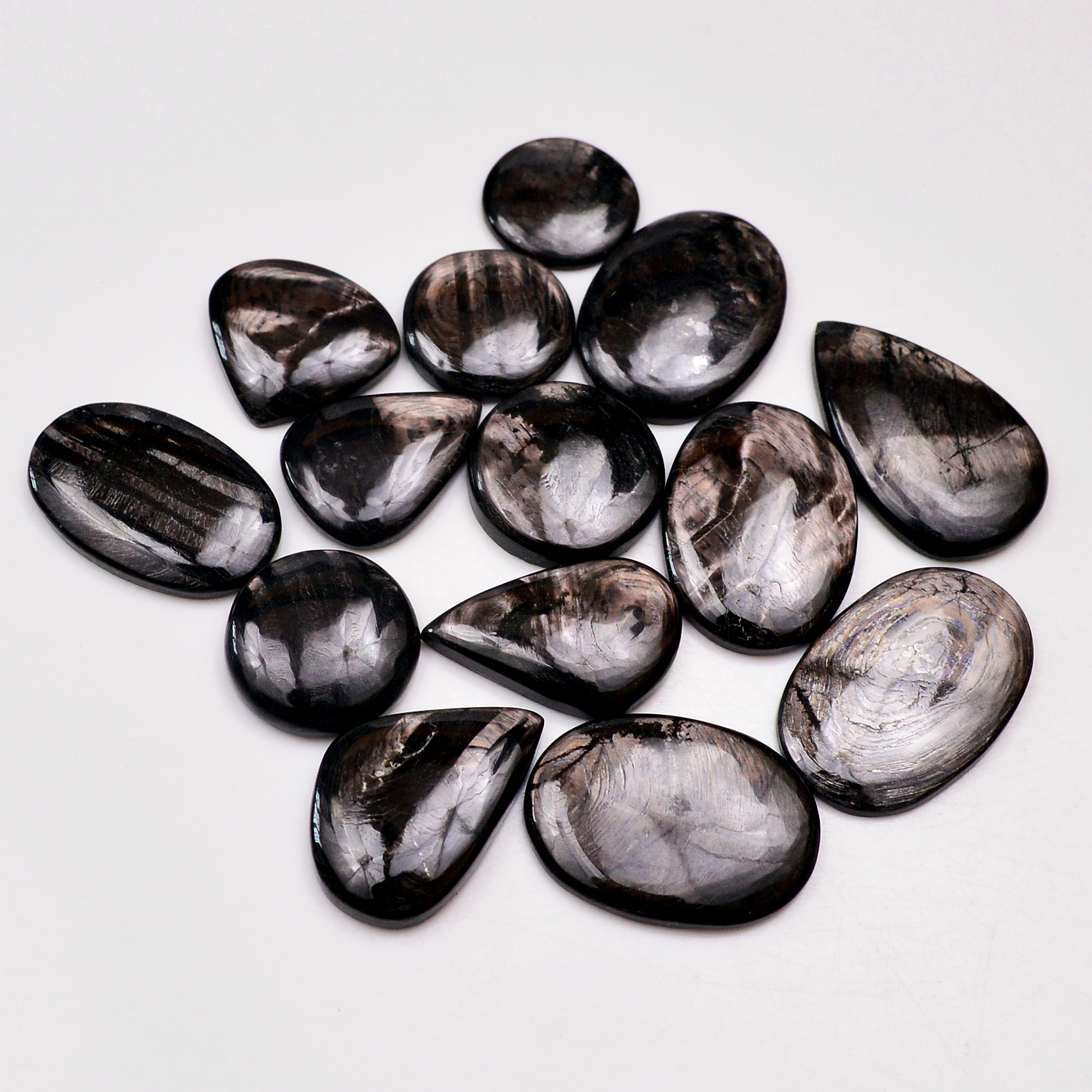14 Pcs 279 Cts Natural Hypersthene Gemstone Cabochon Lot 31x19 16x16mm 18967