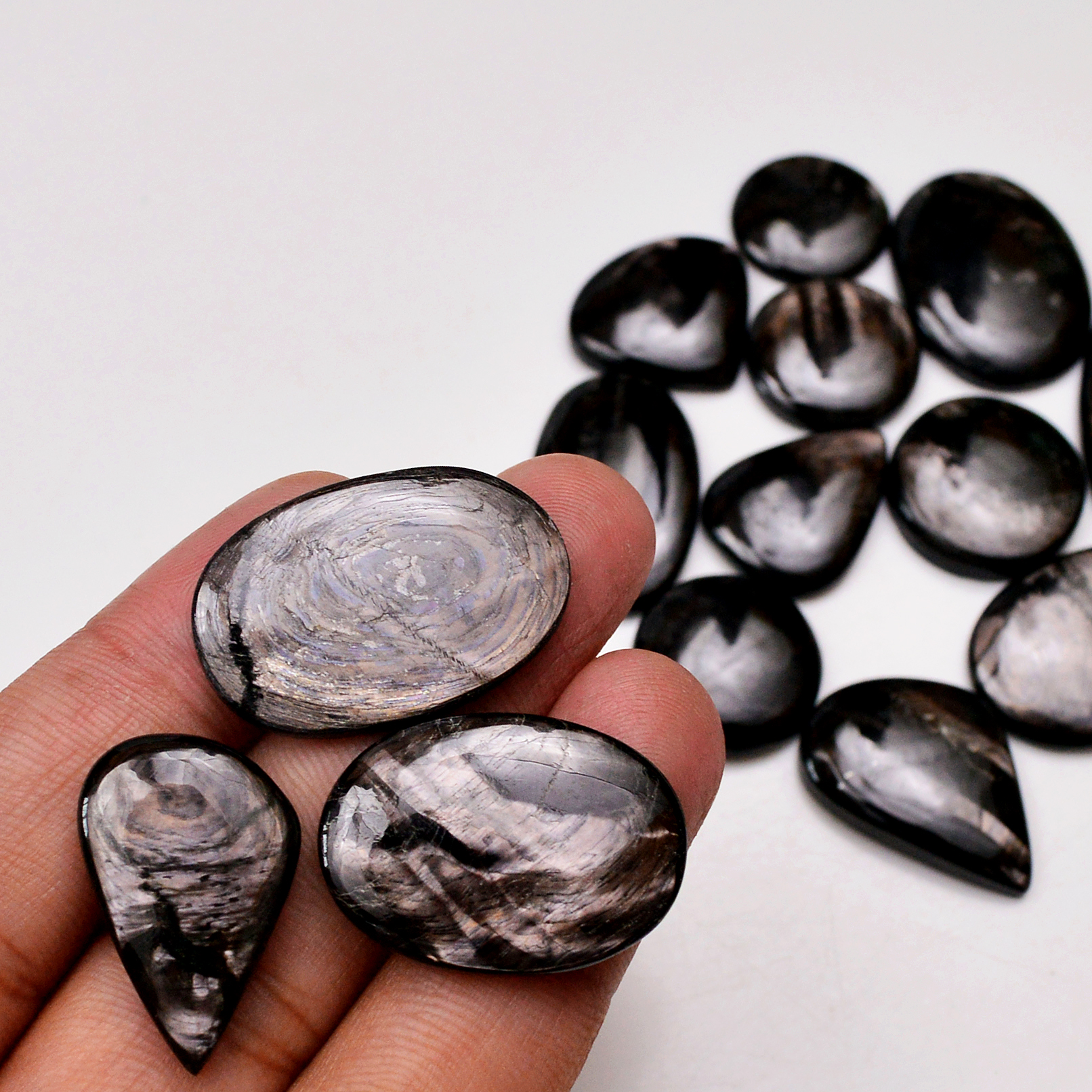 14 Pcs 279 Cts Natural Hypersthene Gemstone Cabochon Lot 31x19 16x16mm 18967