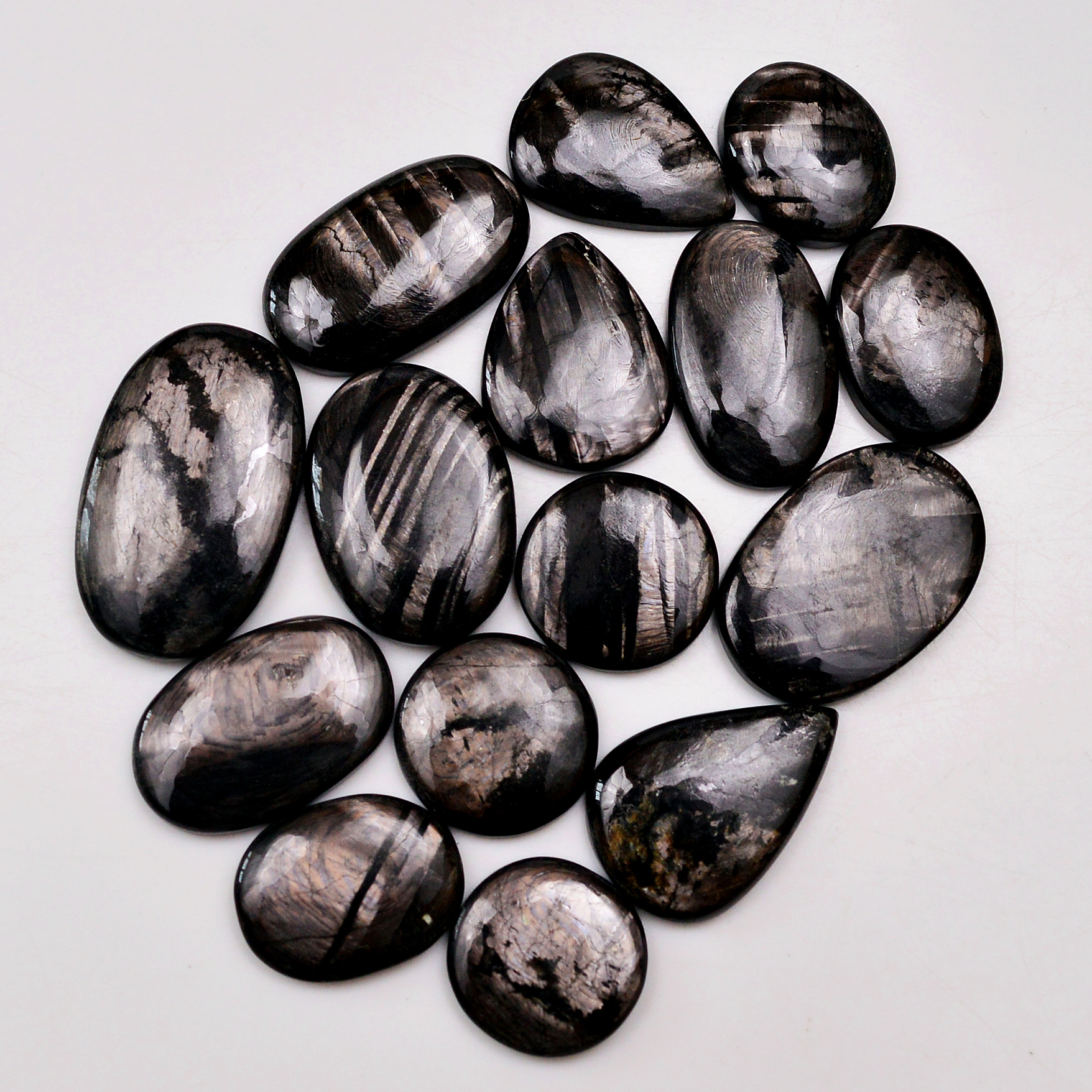 15 Pcs 309 Cts Natural Hypersthene Gemstone Cabochon Lot 32x19 18x18mm 18968