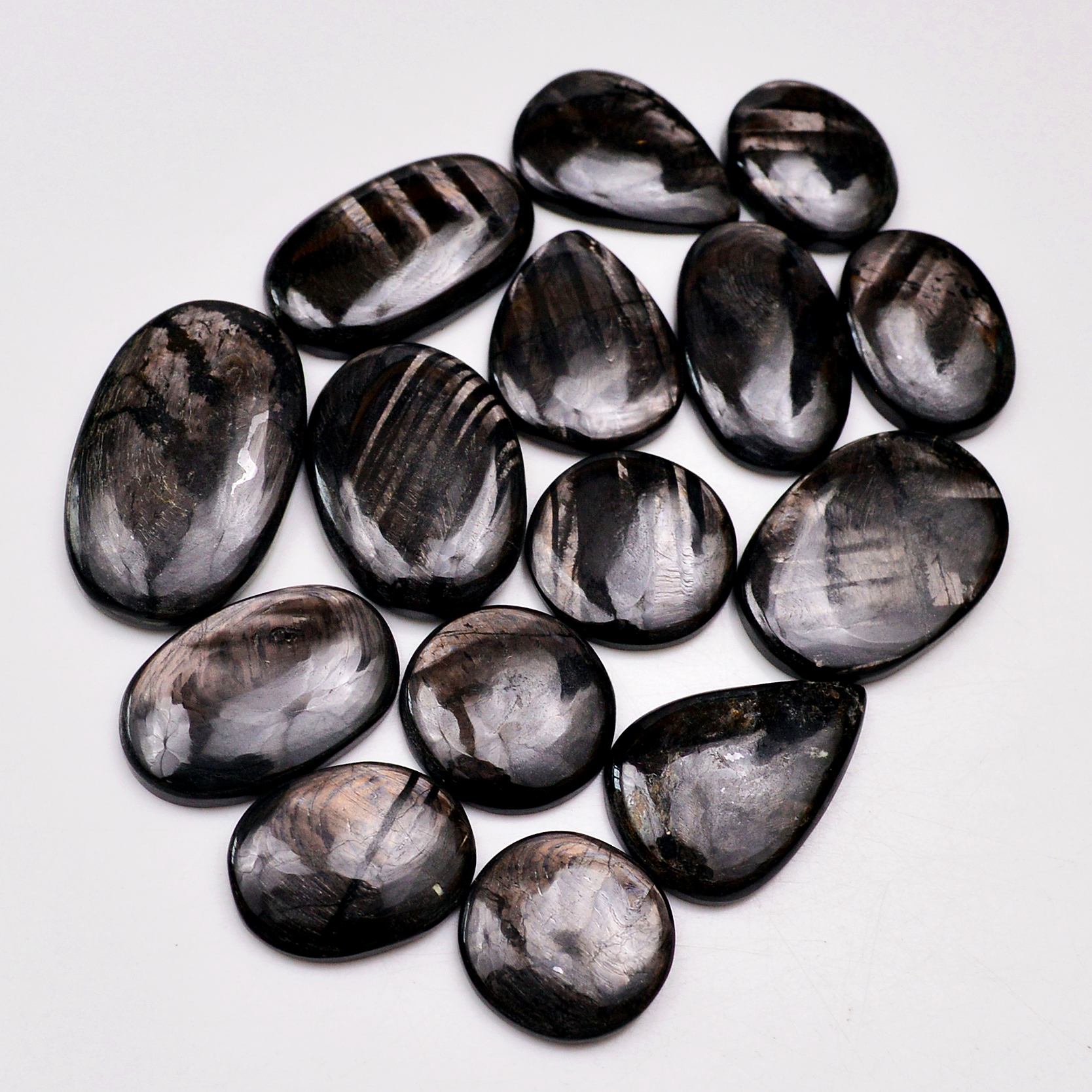 15 Pcs 309 Cts Natural Hypersthene Gemstone Cabochon Lot 32x19 18x18mm 18968