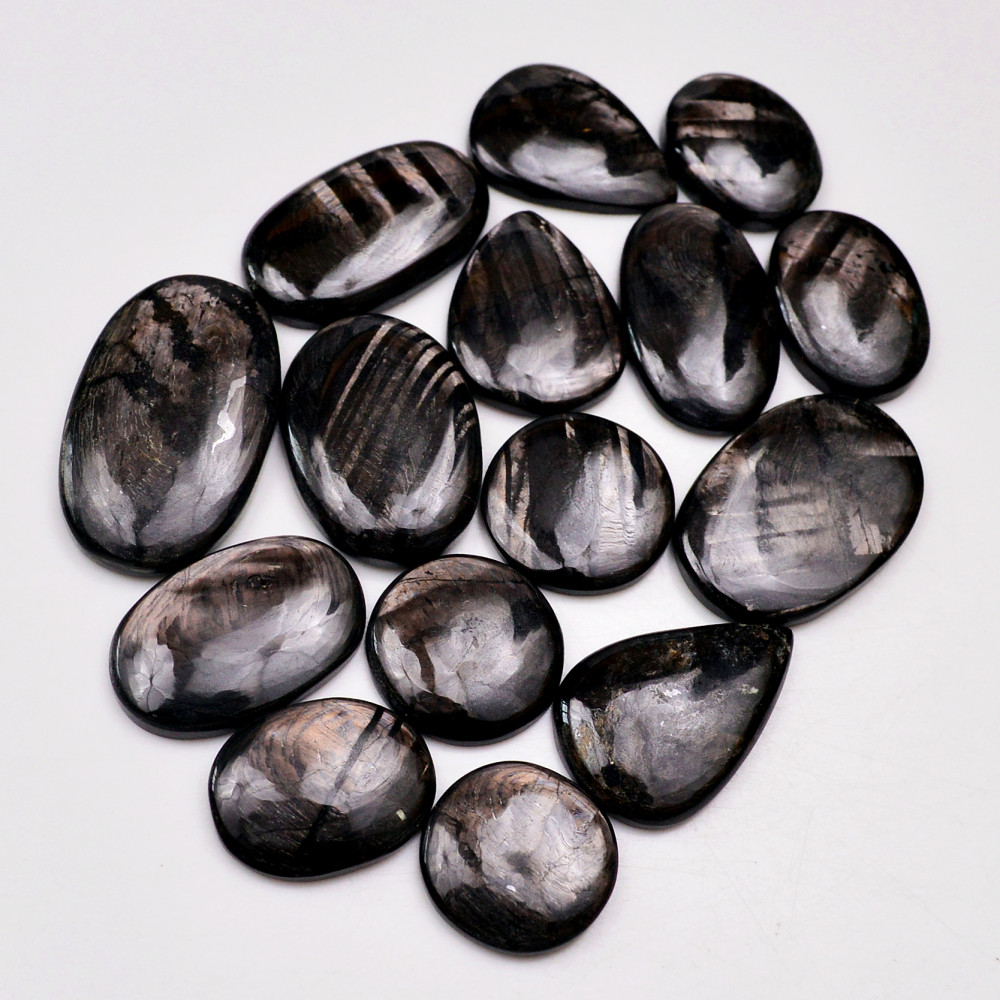 Image of 15 Pcs 309 Cts Natural Hypersthene Gemstone Cabochon Lot 32x19  18x18mm #18968