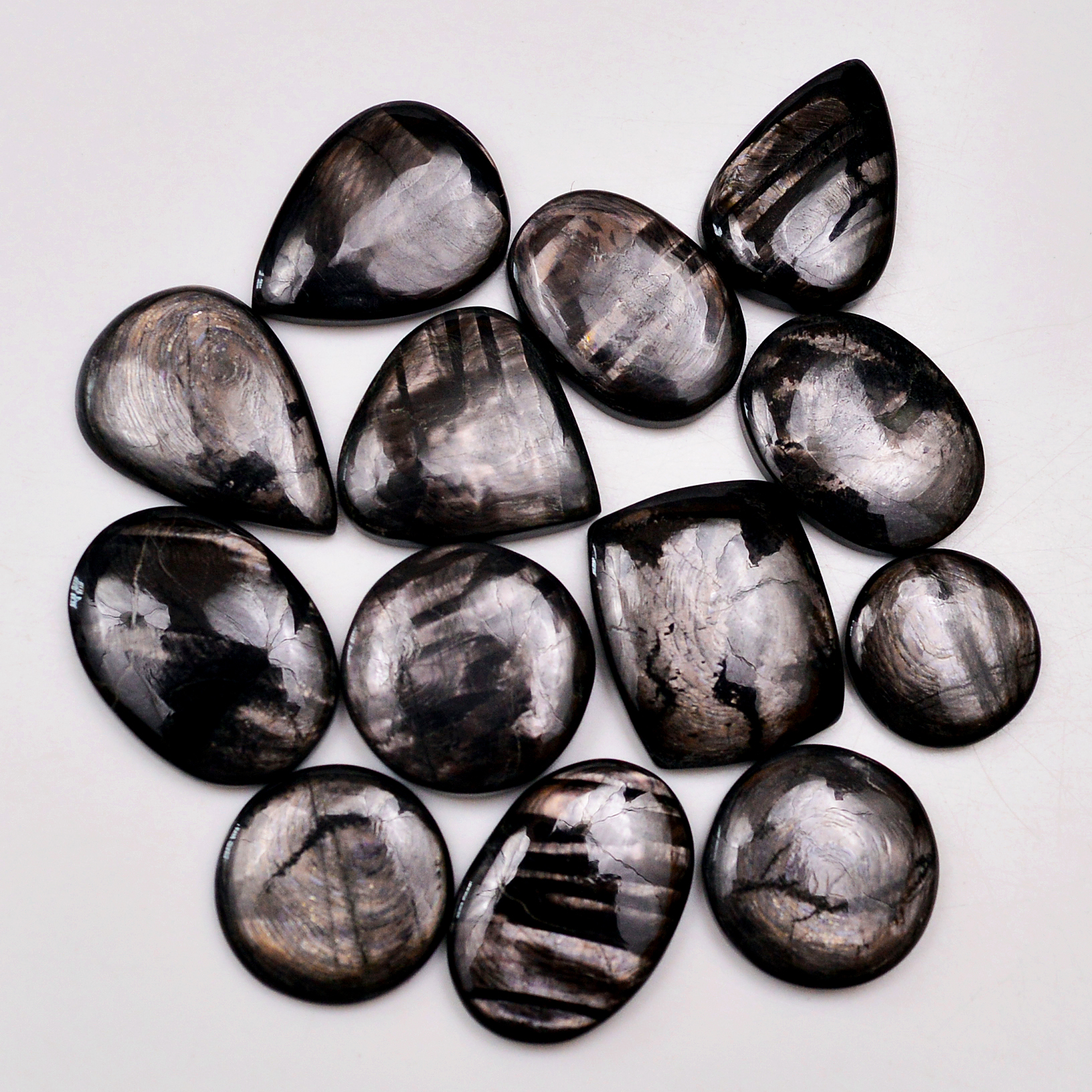 13 Pcs 234 Cts Natural Hypersthene Gemstone Cabochon Lot 25x17 16x16mm 18969