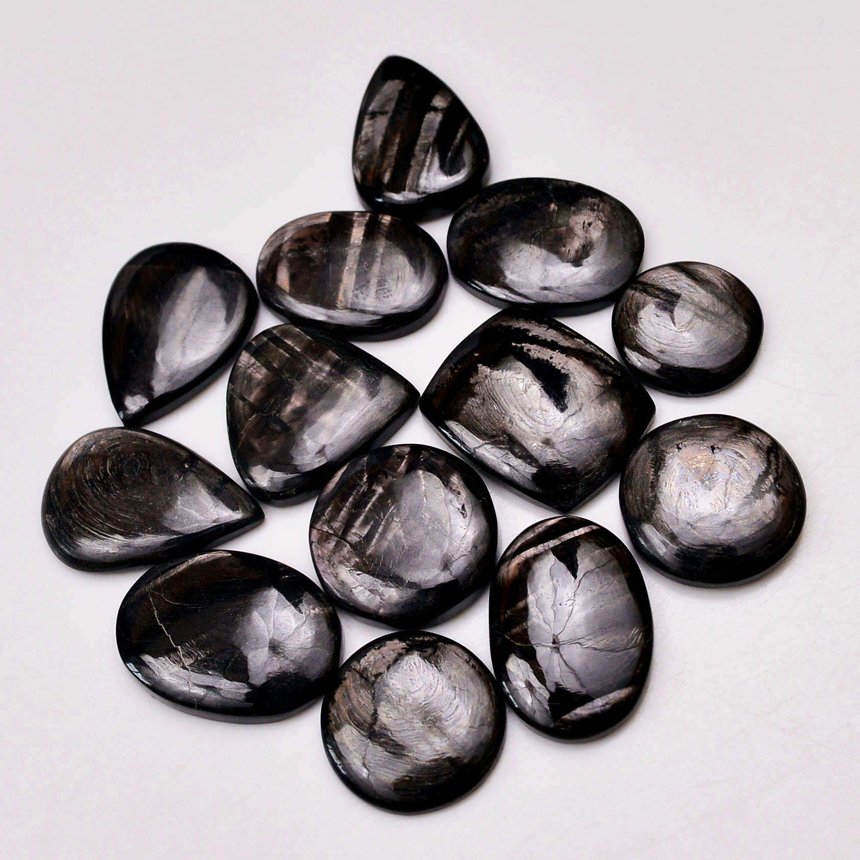 13 Pcs 234 Cts Natural Hypersthene Gemstone Cabochon Lot 25x17 16x16mm 18969