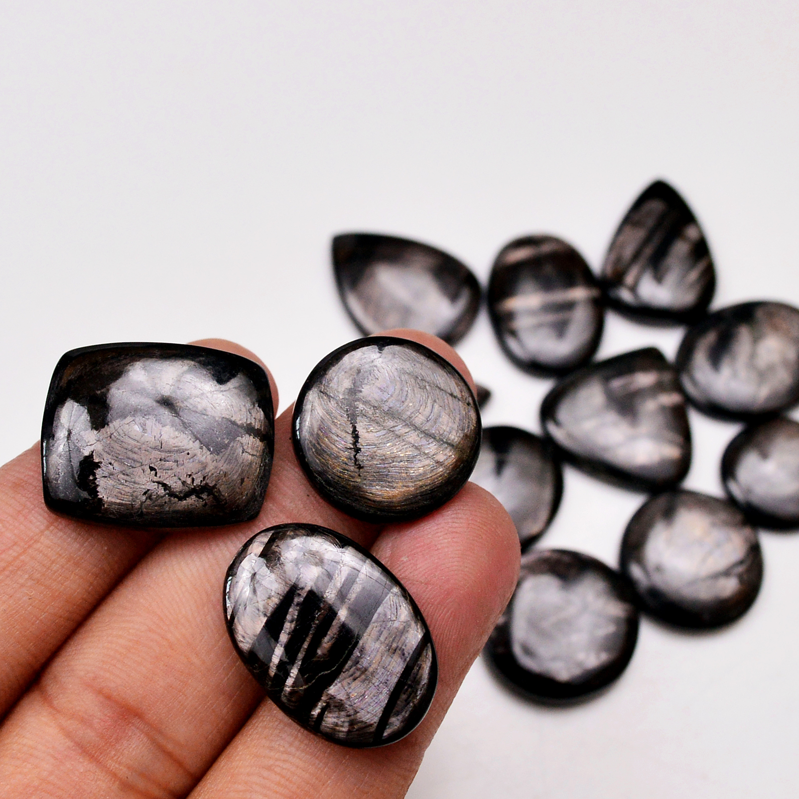 13 Pcs 234 Cts Natural Hypersthene Gemstone Cabochon Lot 25x17 16x16mm 18969