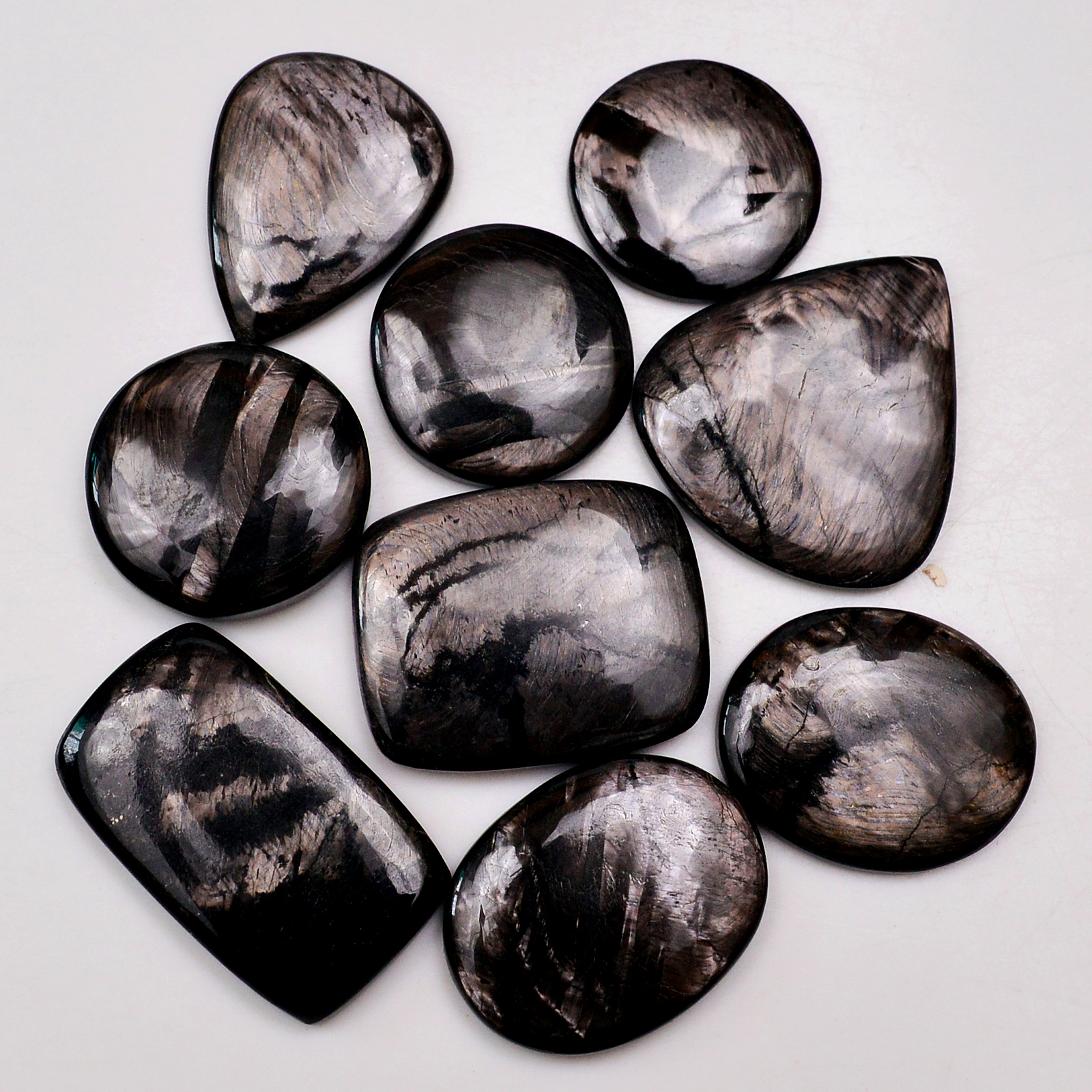 9 Pcs 287 Cts Natural Hypersthene Gemstone Cabochon Lot 32x19 22x22 mm 18970