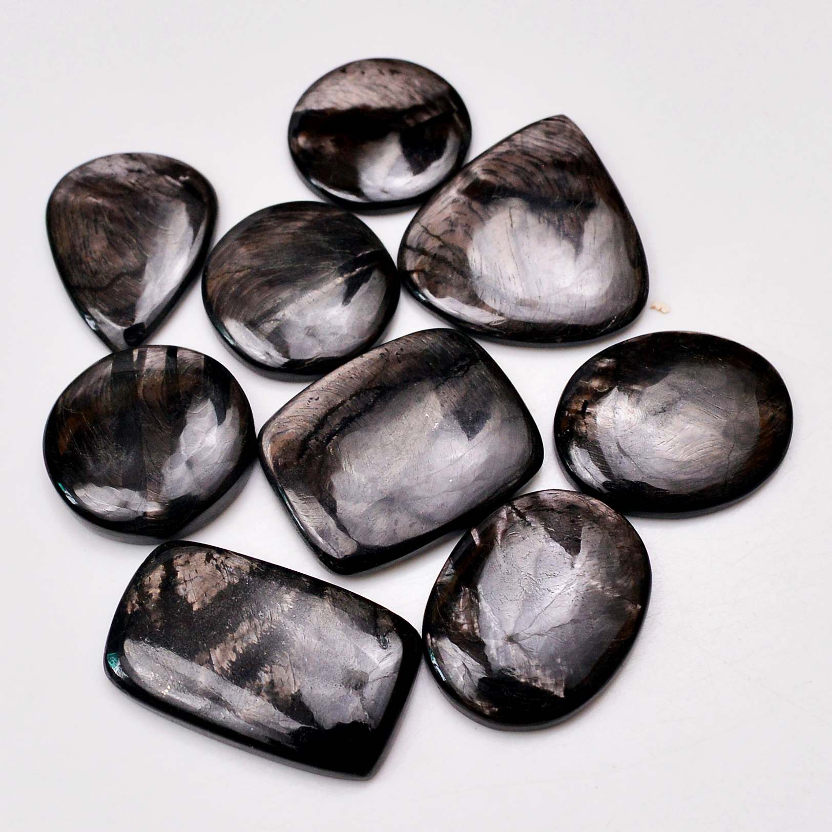9 Pcs 287 Cts Natural Hypersthene Gemstone Cabochon Lot 32x19 22x22 mm 18970