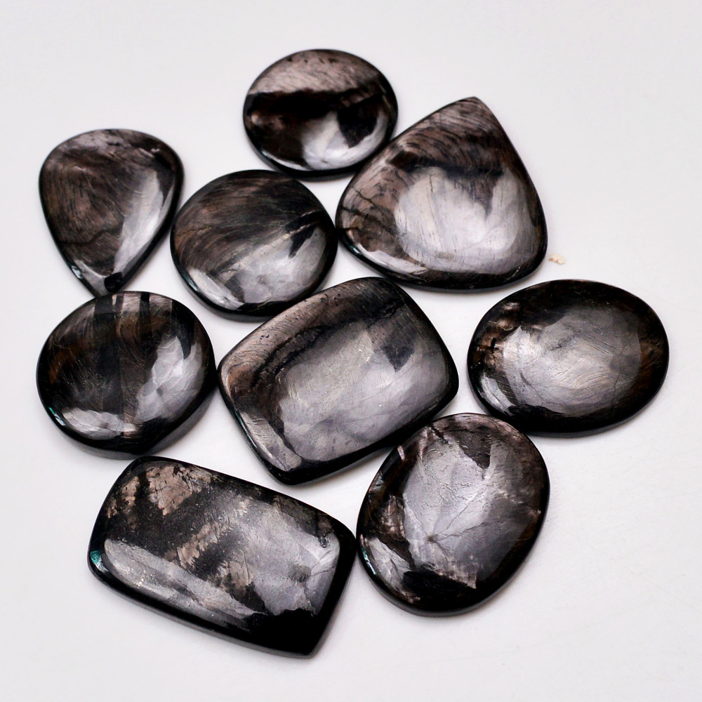Image of 9 Pcs 287 Cts Natural Hypersthene Gemstone Cabochon Lot 32x19  22x22 mm #18970