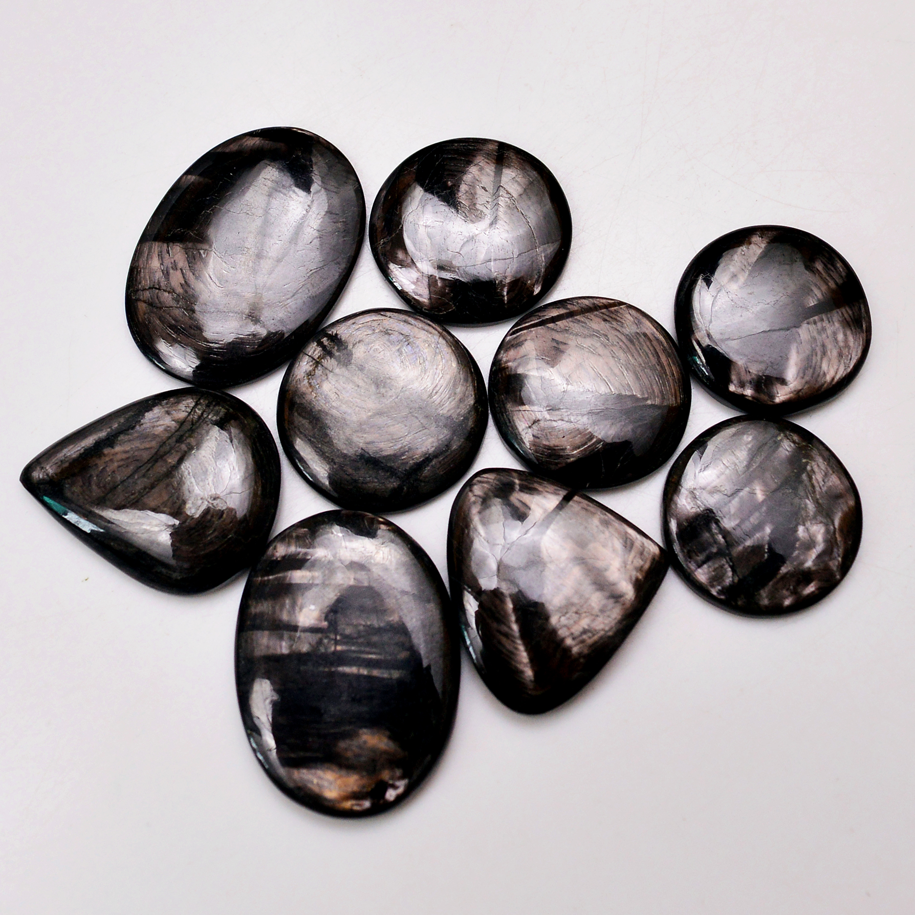 9 Pcs 194 Cts Natural Hypersthene Gemstone Cabochon Lot 30x21 20x20mm 18972