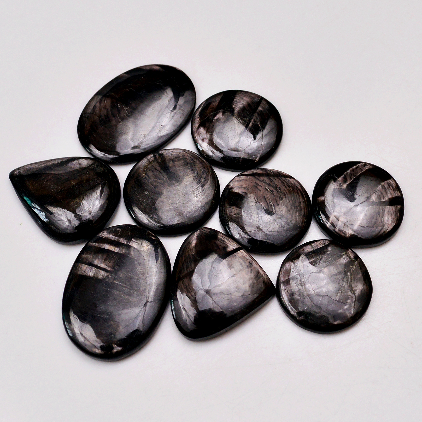 9 Pcs 194 Cts Natural Hypersthene Gemstone Cabochon Lot 30x21 20x20mm 18972