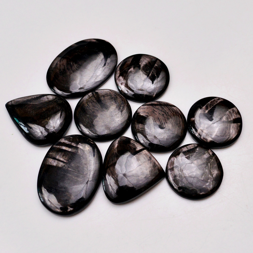 Image of 9 Pcs 194 Cts Natural Hypersthene Gemstone Cabochon Lot 30x21  20x20mm #18972