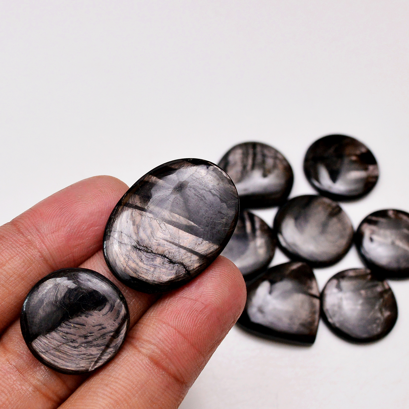 9 Pcs 194 Cts Natural Hypersthene Gemstone Cabochon Lot 30x21 20x20mm 18972