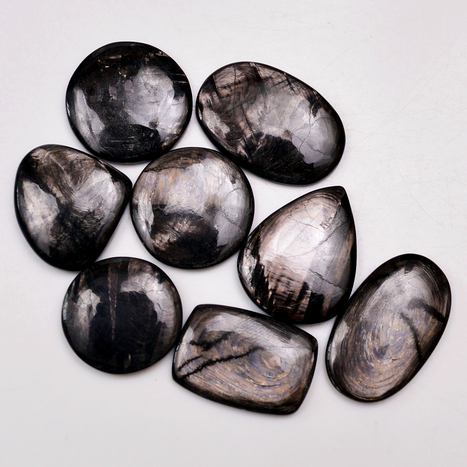 8 Pcs 203 Cts Natural Hypersthene Gemstone Cabochon Lot 30x18 21x21mm 18973