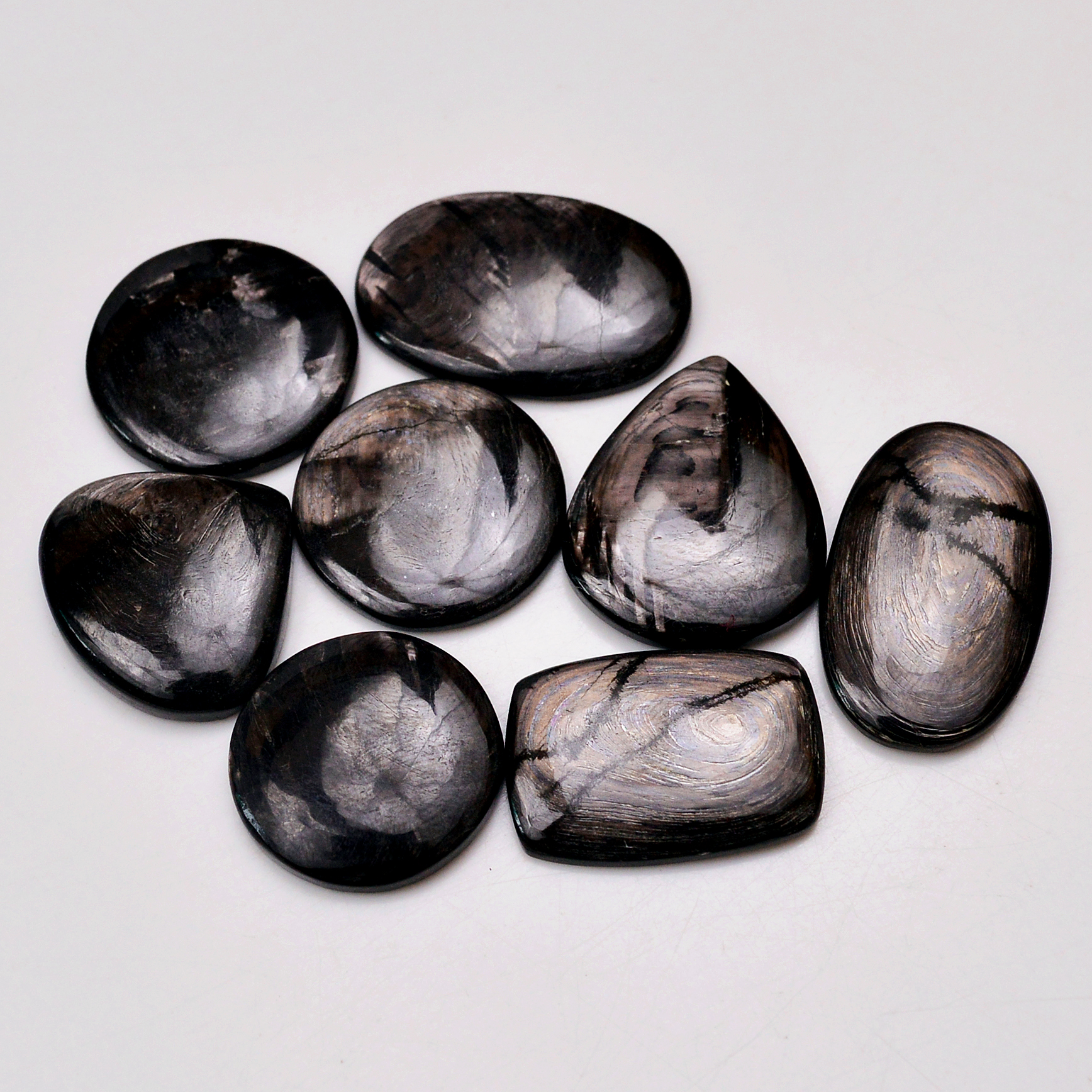 8 Pcs 203 Cts Natural Hypersthene Gemstone Cabochon Lot 30x18 21x21mm 18973