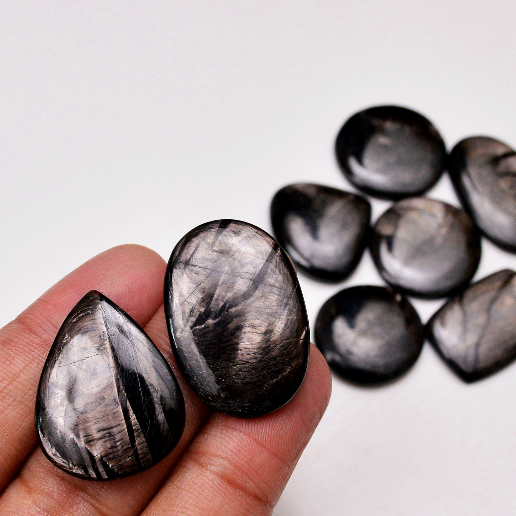 8 Pcs 203 Cts Natural Hypersthene Gemstone Cabochon Lot 30x18 21x21mm 18973
