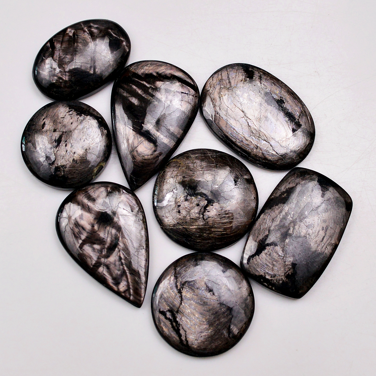8 Pcs 219 Cts Natural Hypersthene Gemstone Cabochon Lot 31x20 20x20mm 18974
