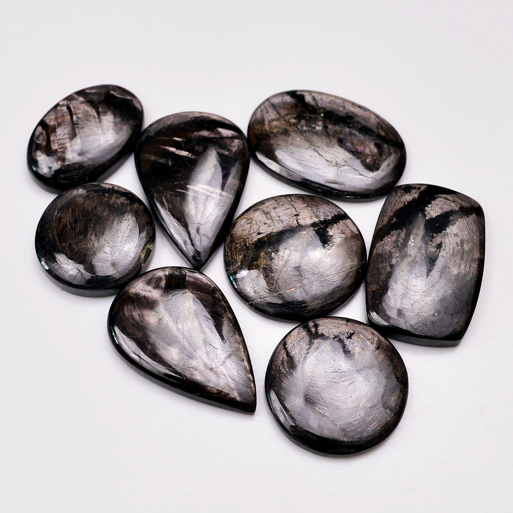 8 Pcs 219 Cts Natural Hypersthene Gemstone Cabochon Lot 31x20 20x20mm 18974