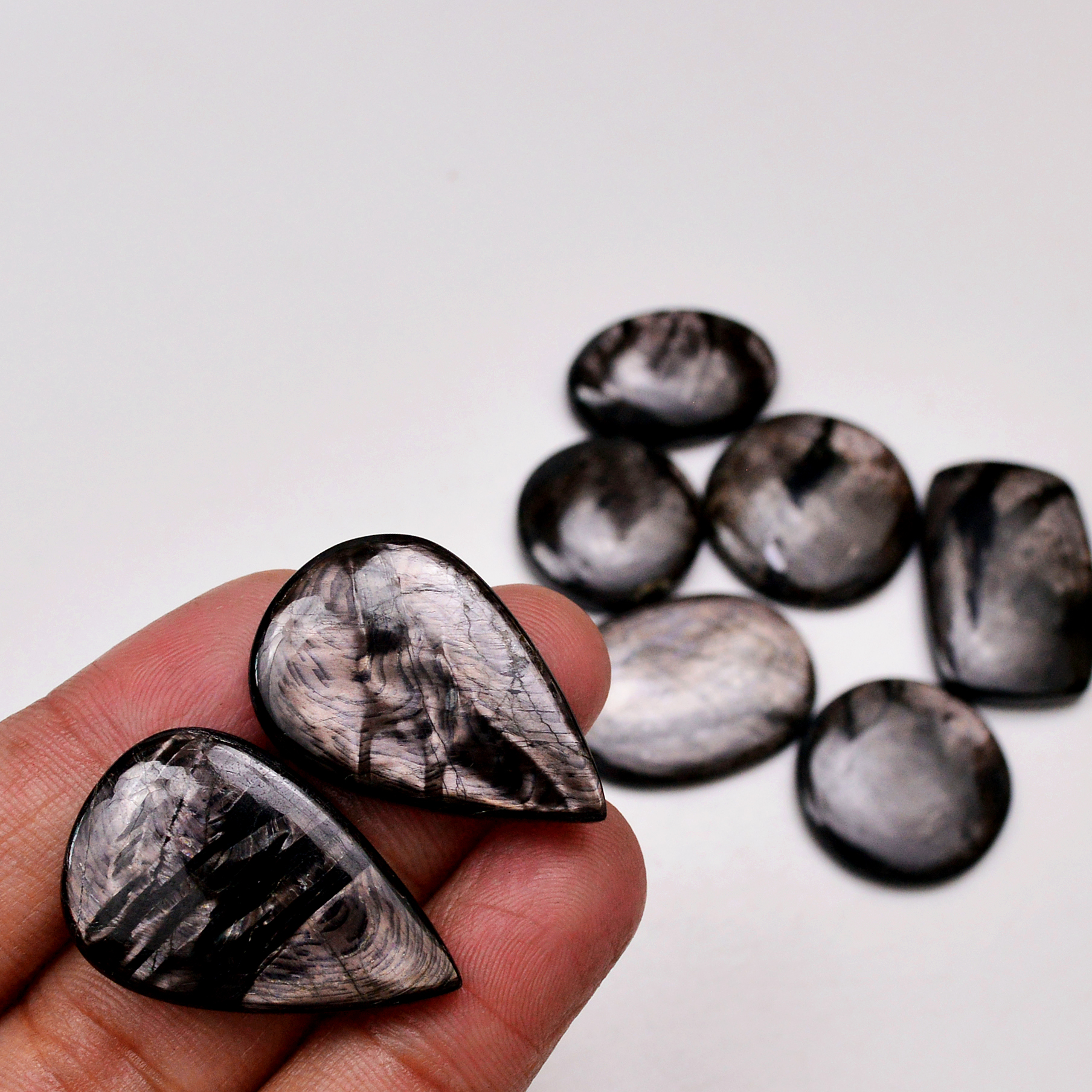8 Pcs 219 Cts Natural Hypersthene Gemstone Cabochon Lot 31x20 20x20mm 18974