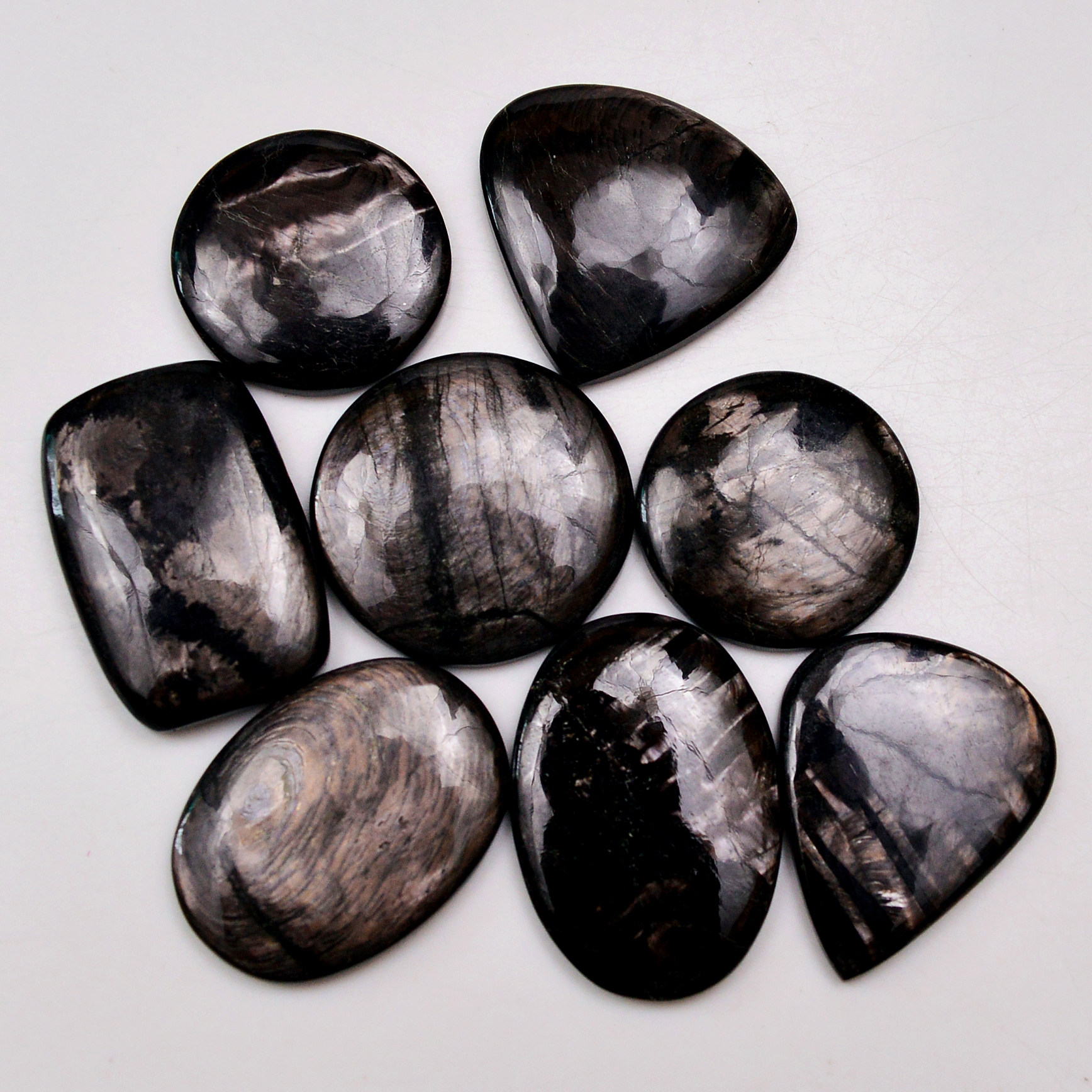 8 Pcs 234 Cts Natural Hypersthene Gemstone Cabochon Lot 31x21 23x23mm 18975