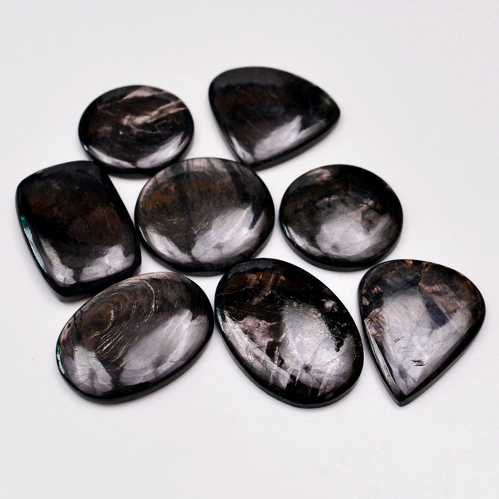 8 Pcs 234 Cts Natural Hypersthene Gemstone Cabochon Lot 31x21 23x23mm 18975
