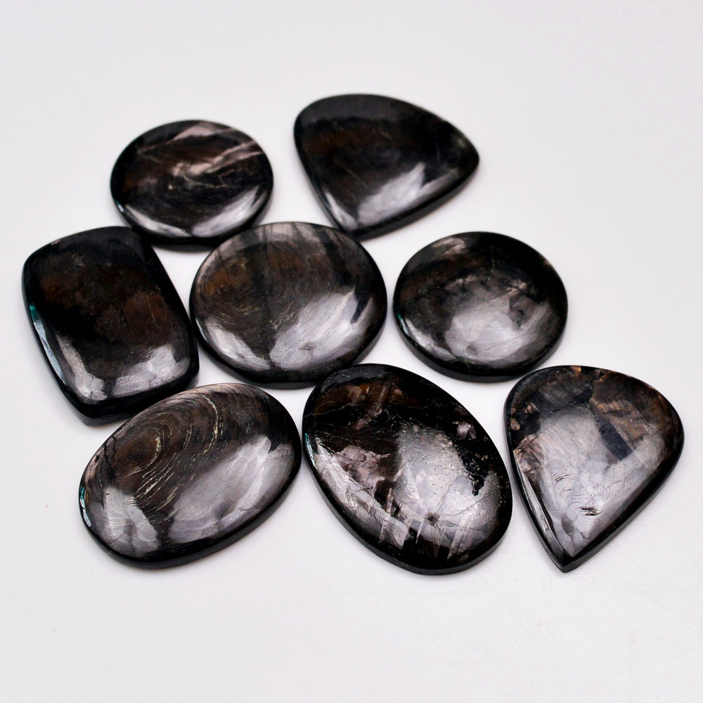 Image of 8 Pcs 234 Cts Natural Hypersthene Gemstone Cabochon Lot 31x21  23x23mm #18975